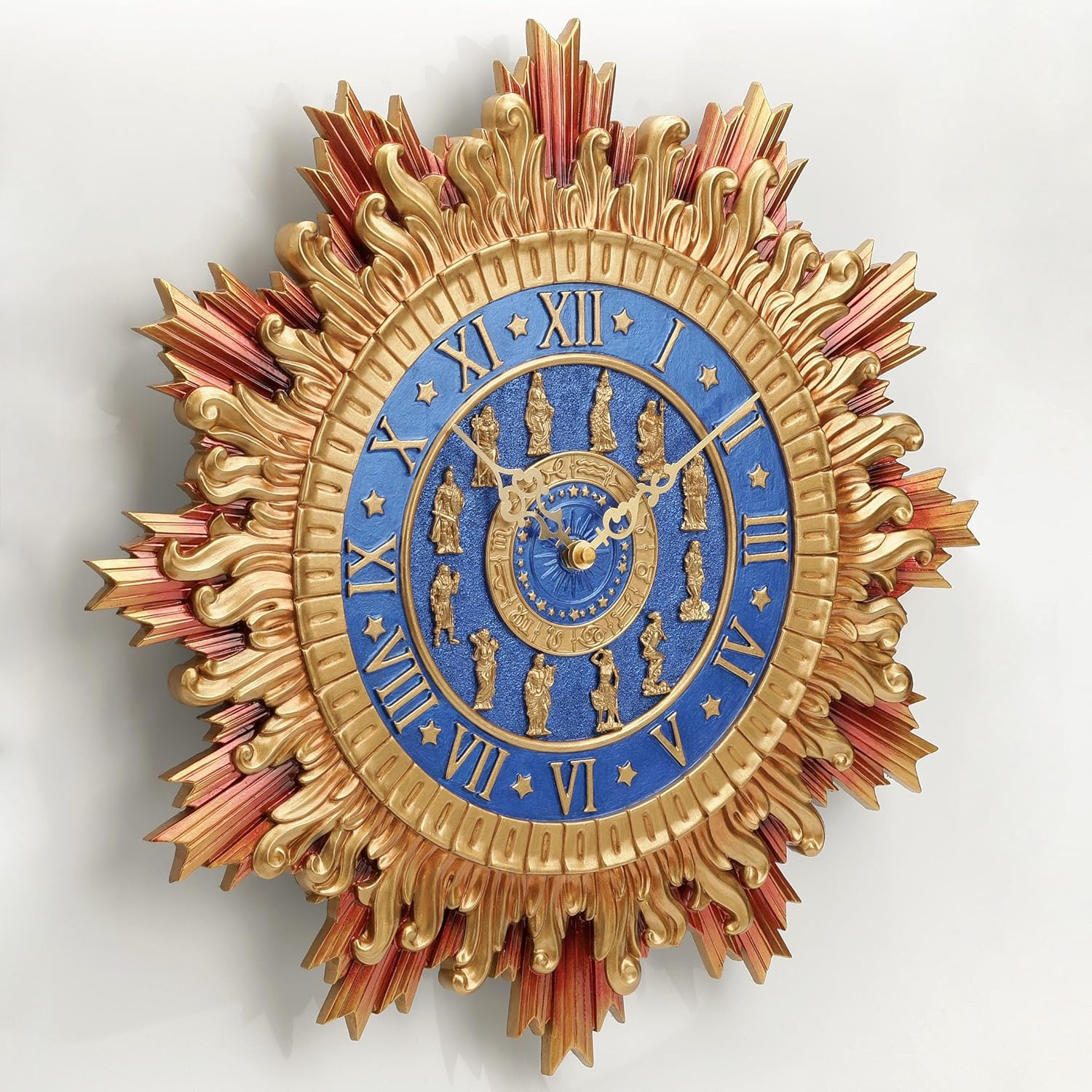Veronese Design 16 3/8 Inch Greek Olympian Pantheon Wall Clock Blue and Gold Resin Hand Painted Wall Sculpture