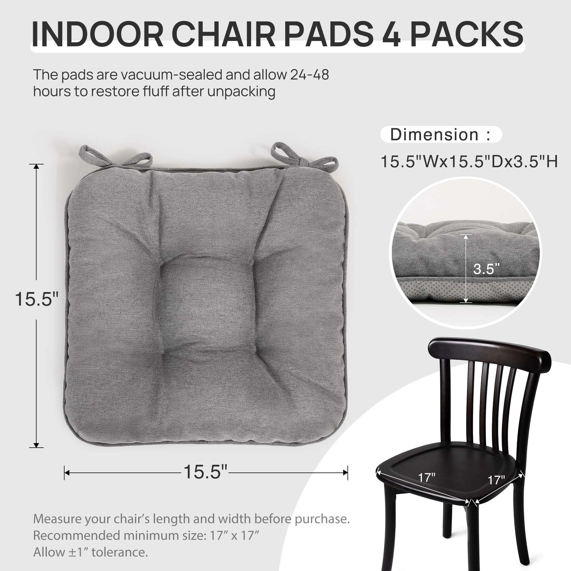 Lovescabin Love's cabin Memory Foam Chair Cushions Set of 4, 15.5'x15.5'x3.5' In — product photo