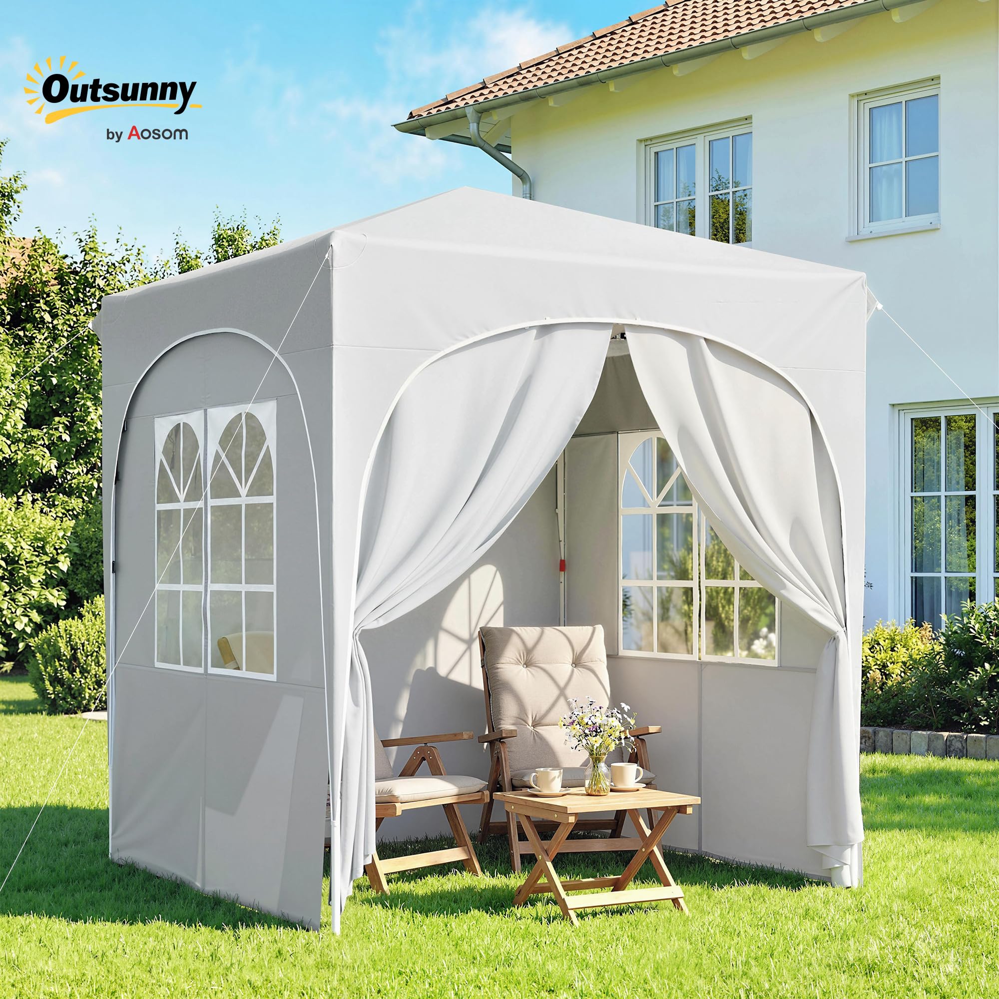 Outsunny Tonnelle de Jardin Pop Up Réglable en Hauteur 2x2 m Gris Clair | Tente Pliante, Protection UV50+, Tonnelle Pliante, 4 Parois Latérales, Sac de Transport, Montage Facile, Barnum 2x2
