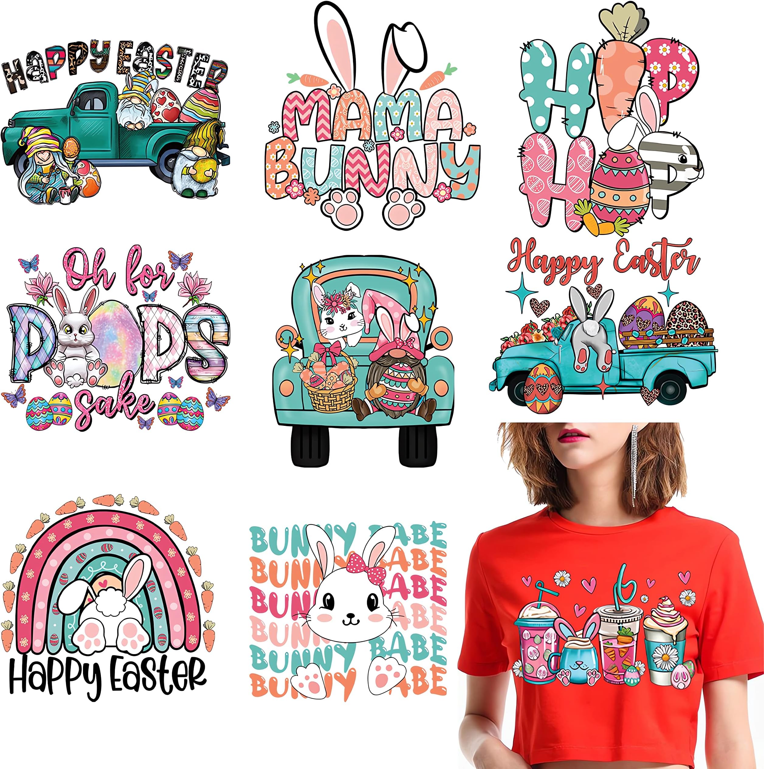 Easter Iron on Transfer Stcikers Cute Bunny Iron on Patches