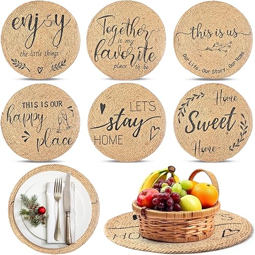 Miniatura 10 de Juego de 6 manteles individuales redondos de algodón de 13 pulgadas, manteles individuales tejidos bohemios, manteles para mesa de comedor, Gris y