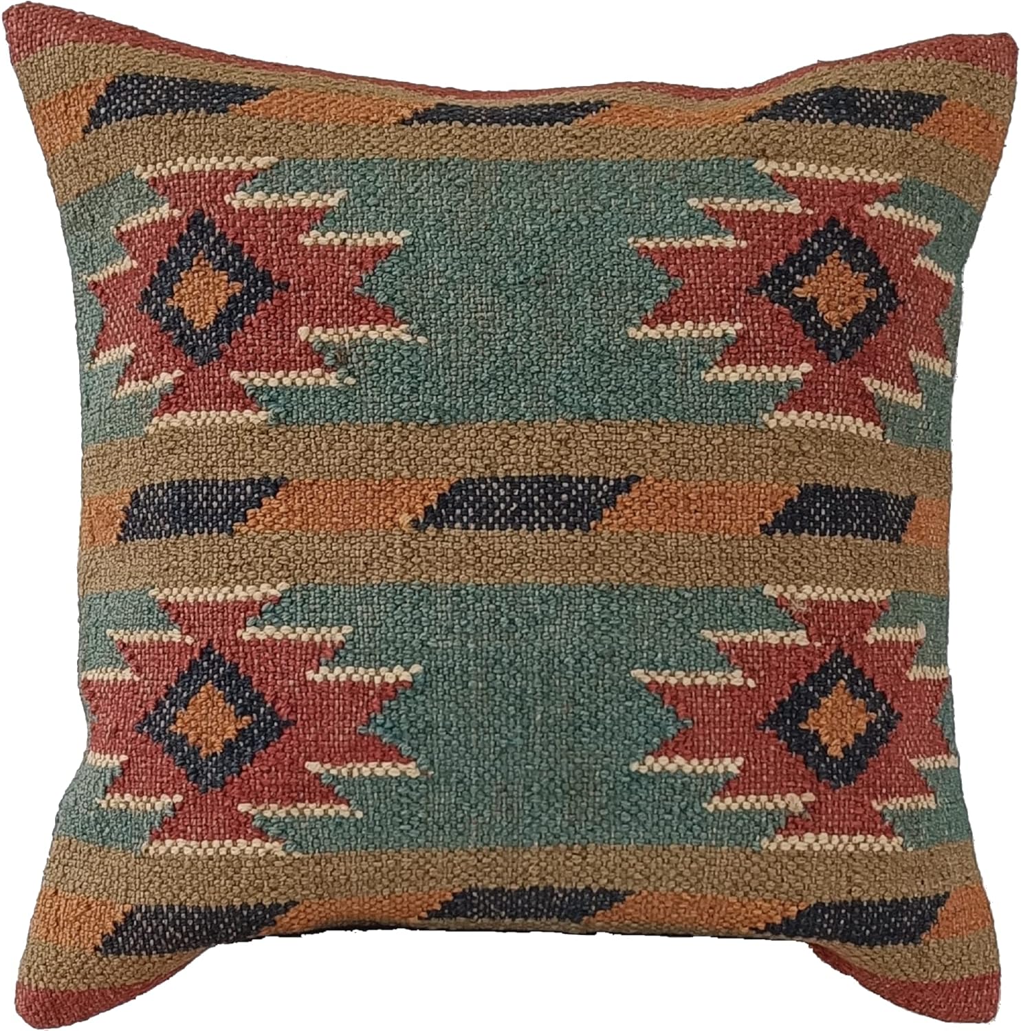 TradeStar Handwoven 70% Jute 30% Wool Kilim Pillow Cover 18x18 - Boho Rustic Indian Home Decor Sham