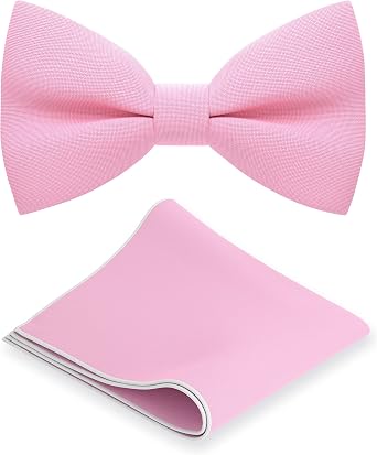 Bow Tie House Classic Pre-Tied Bow Tie Set Formal Pocket Square Solid Hanky Tuxedo with Handkerchief set