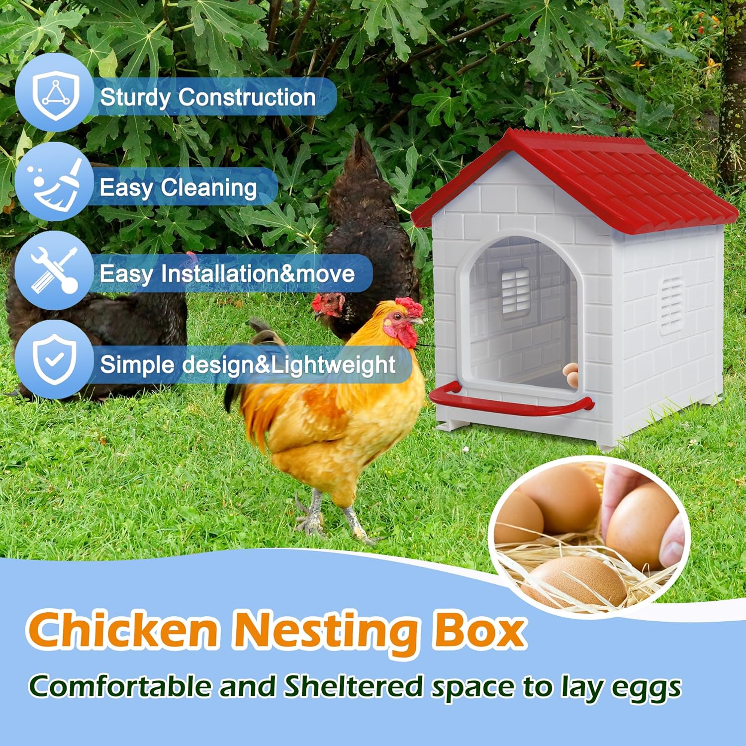 Nesting Boxes for Chicken, Plastic Compartment Chicken Nesting Boxes Coop for Laying Eggs for Hens, Ducks and Poultry