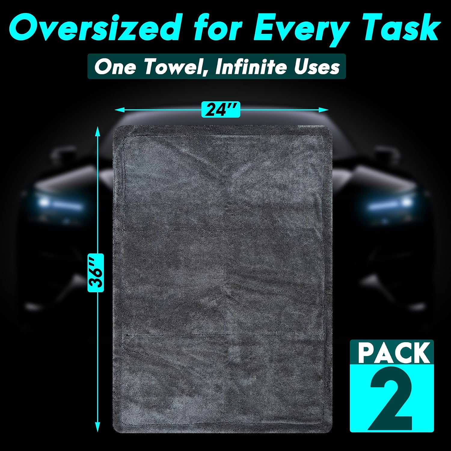 2 Pack 36"x 24" Microfiber Towels for Cars, Car Drying Towel, Drying Towels Car Detailing, 1200GSM Drying Microfiber Towel Car Wash Flash Detail Extra Large Super Absorbent Supplies Shammy Cloth