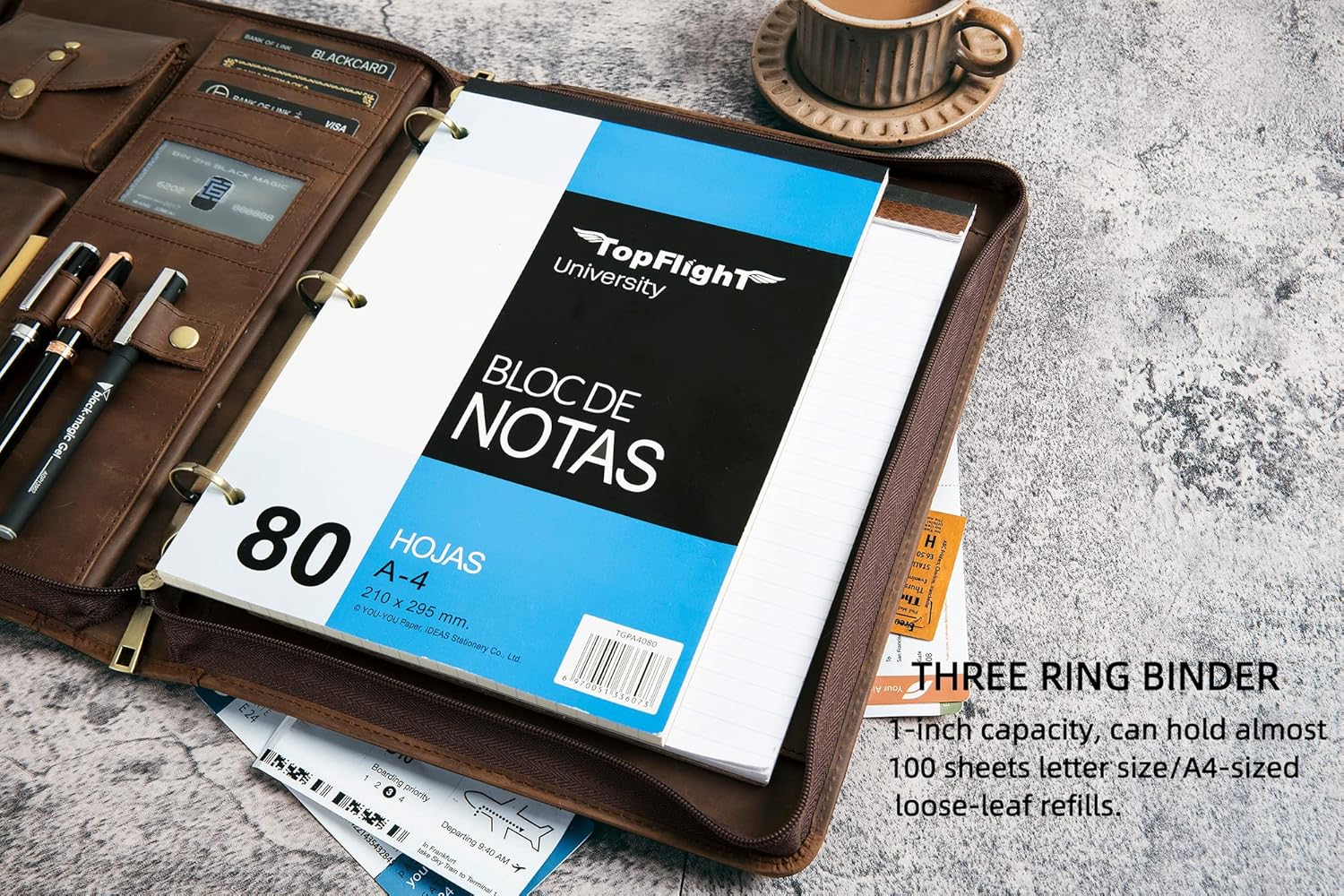 Leather Portfolio with 3 Ring Binder, Personalized Leather Binder Padfolio Zippered ortfolio Organizer, Engraved Leather Portfolio Binder, Custom Gift for Men Women (Dark Khaki, Non-Custom) - Image 5