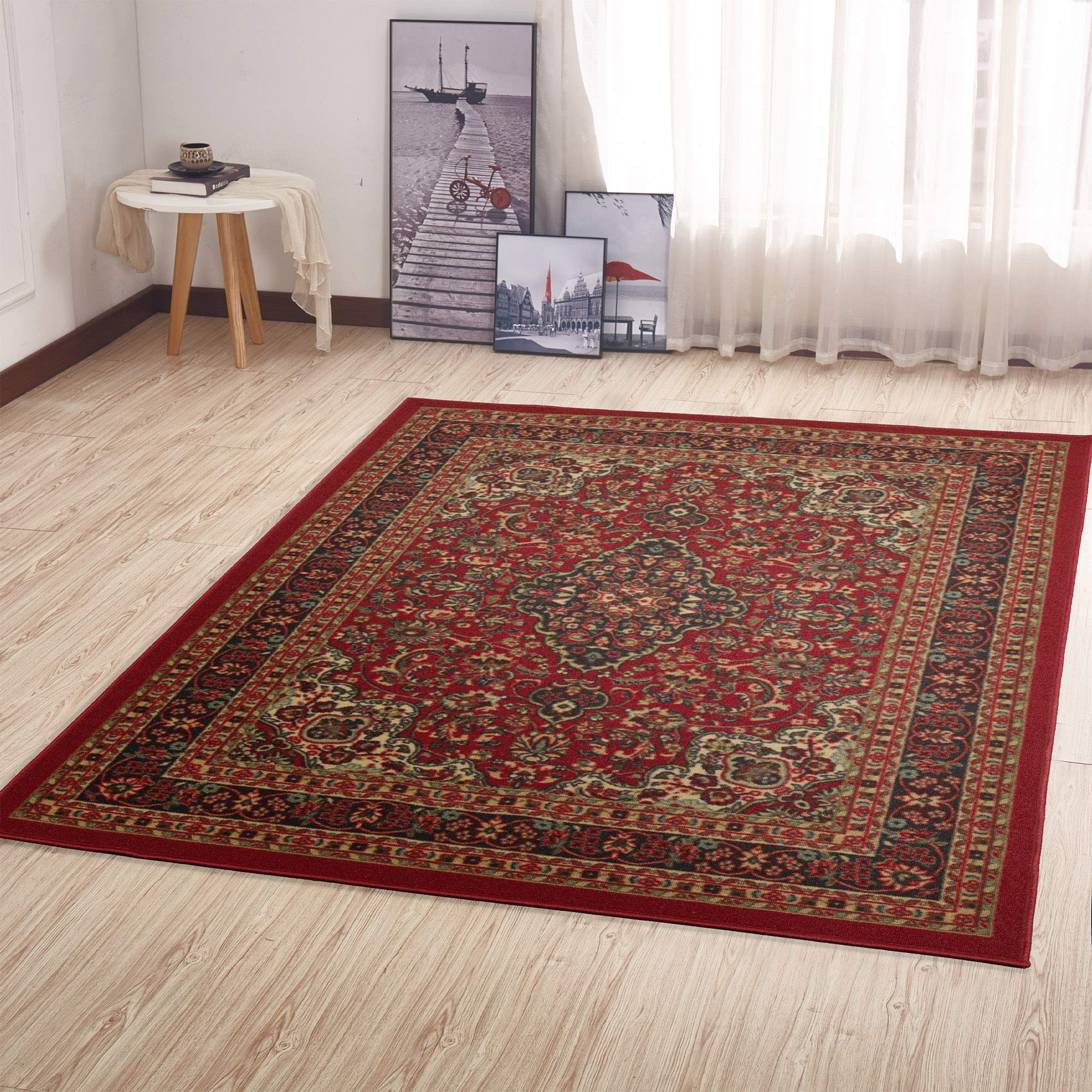 Ottomanson 5' x 6'6" Rugs for Living Room Oriental Area Rug for Bedroom - Non Slip Durable Large Floor Carpet for High Traffic Areas - Indoor Rug for Dining Room Kitchen Kids Playroom, RedOEKO-TEX STANDARD 100