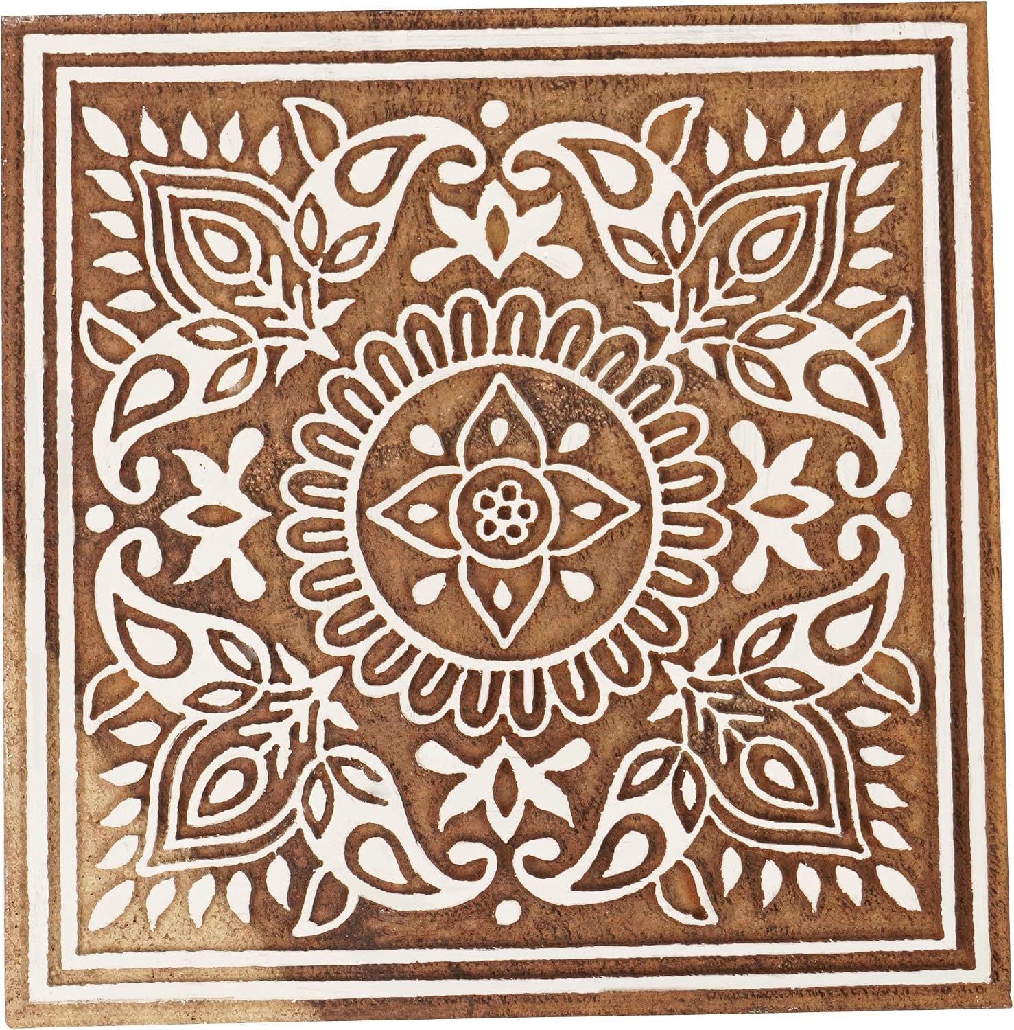 IBA Indianbeautifulart Textile Printing Block Asian Square Detailed Block Hand Carved Wooden Stamp Wood Block Printing Textile Stamp for Fabric/Pottery Blocks- 6 Inches