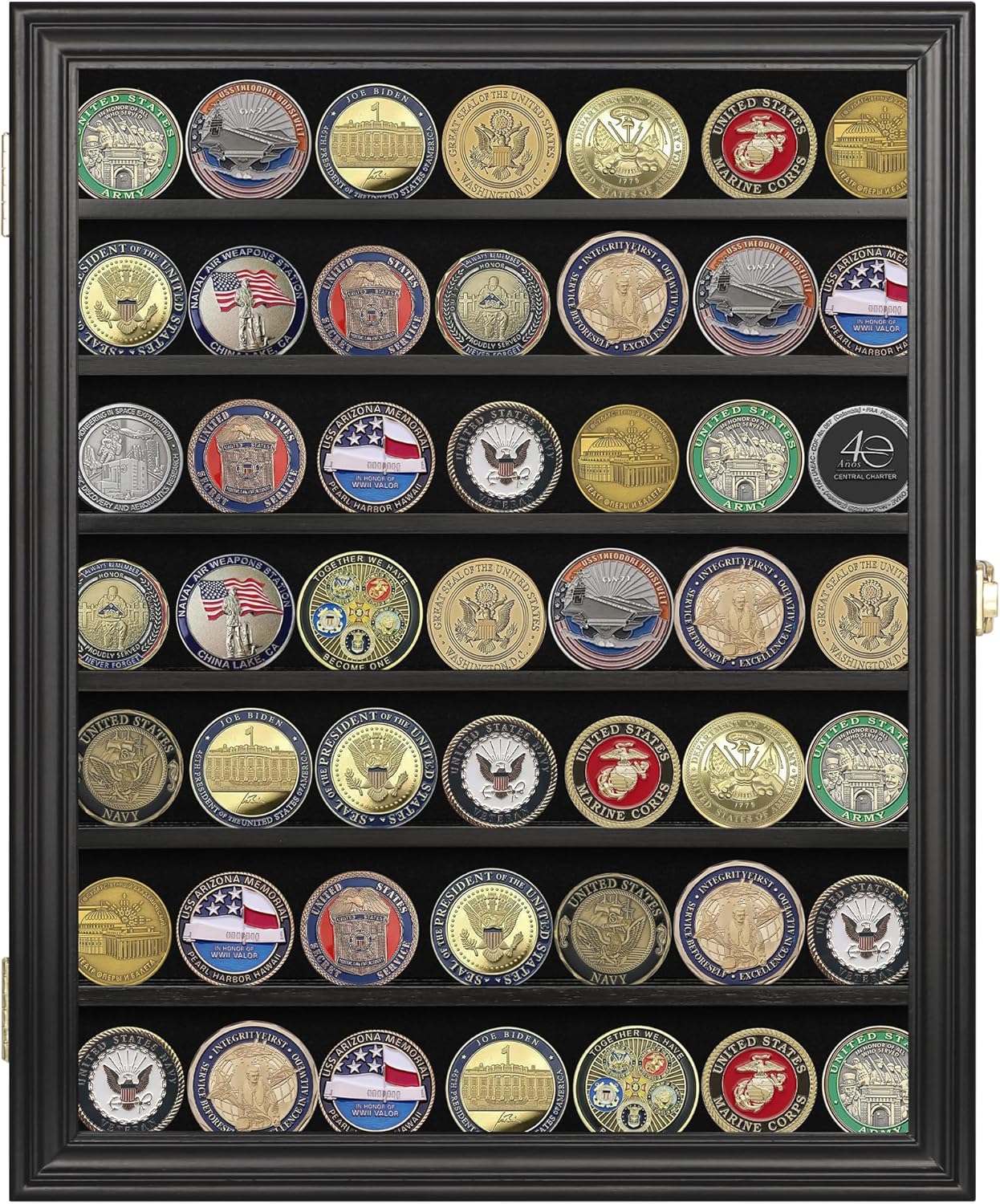 Military Challenge Coin Display Case Poker Chip Display Stand Rack Black Finish 98% UV Protection Compatible with Army Navy Air Force Marine Corps Honored Coins