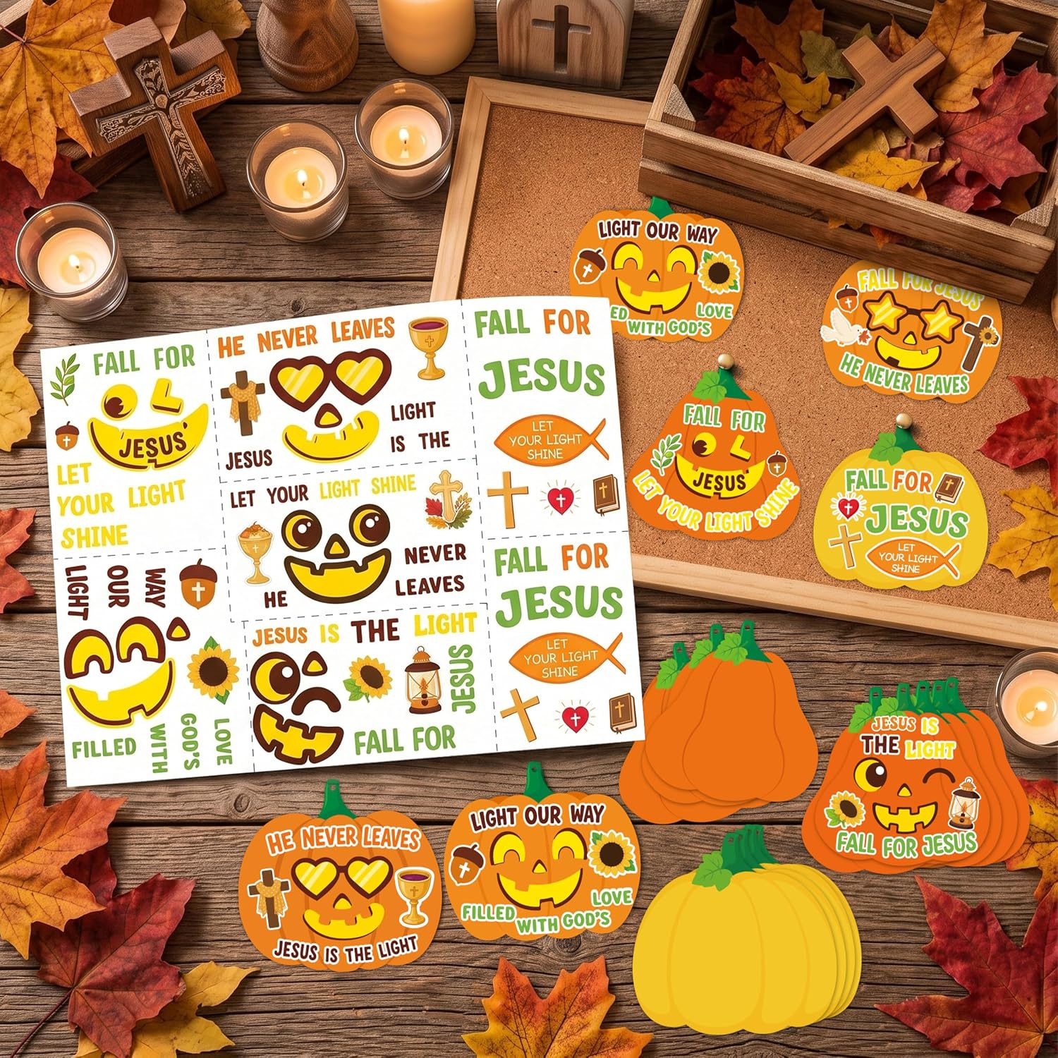 60Pcs Fall Religious Craft Kit Christian Thanksgiving Pumpkin Sticker Decor