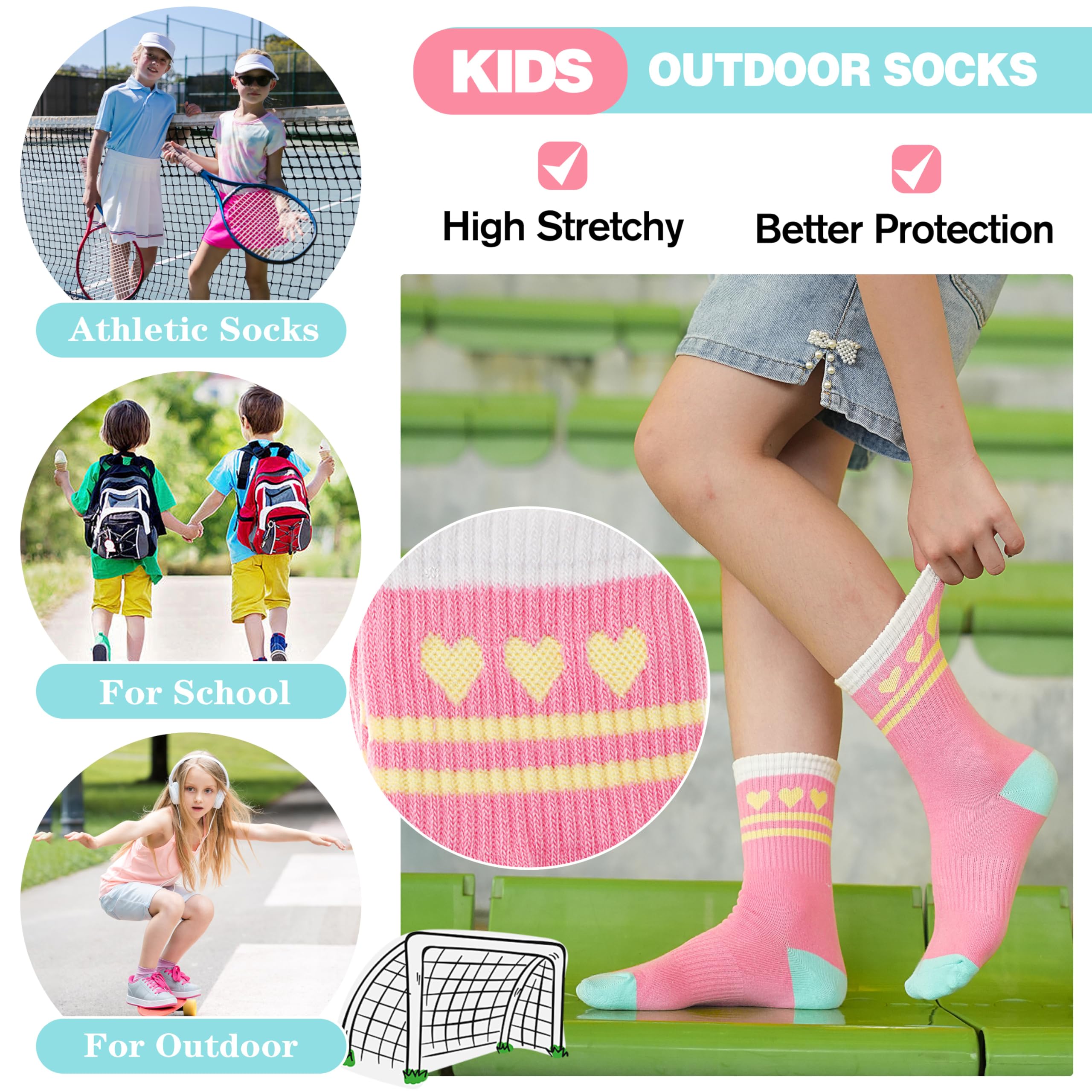 Sandsuced 6 pares calcetines atléticos niñas niños baloncesto deportes algodón respirables suaves actividades aire libre