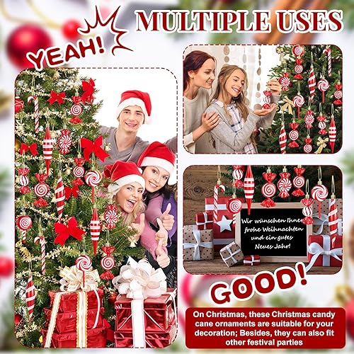 Miniatura 4 de Liliful 36 adornos de caramelo de Navidad, decoraciones para árbol de Navidad, adorno colgante de bastón de caramelo con purpurina, adorno de árbol