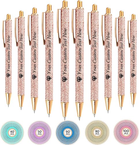 Hasta 100 bolígrafos personalizados con nombre a granel, bolígrafo con purpurina de impresión personalizada, grabado gratis, texto con logotipo