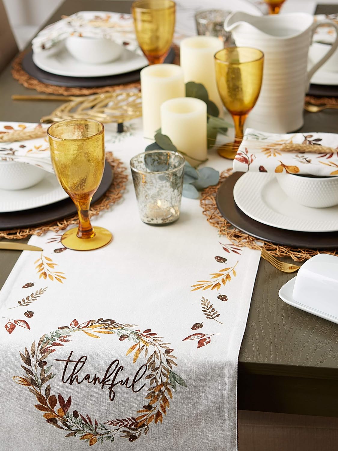 DII Thanksgiving Autumn Collection, Reversible Table Runner 14x108, Thankful : Everything Else