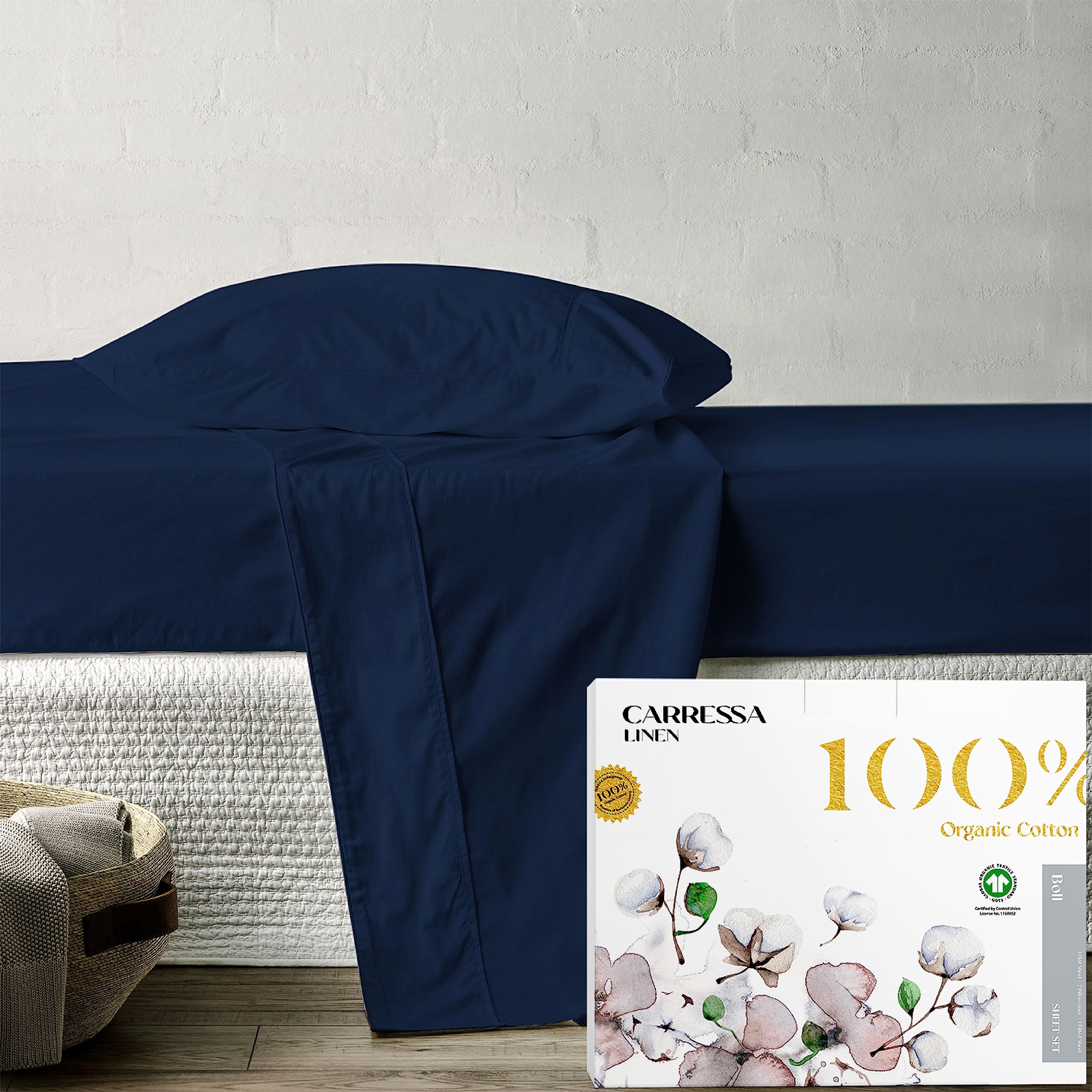 Carressa Linen 100 Organic Cotton Navy Blue Twin Sheets Set