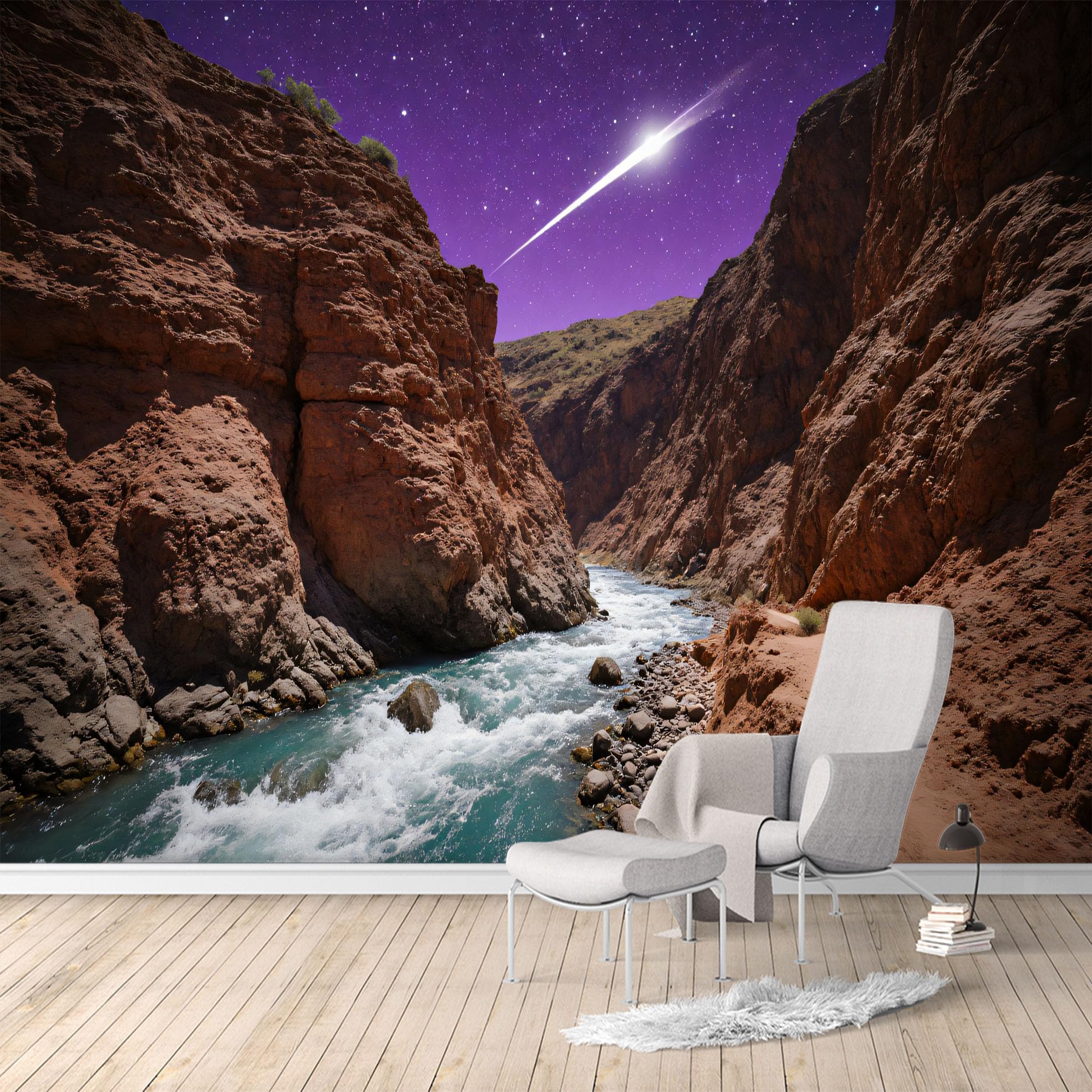 Custom Size Wall Murals, Turquoise River & Meteor Sky Canyon View, Removable Self Adhesive Large Wallpaper Mural for Living Room Bedroom Office Home Decor