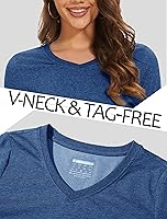 Vista 4 de MAGCOMSEN Camisetas básicas de algodón de manga larga con cuello en V para mujer, suaves, lisas, transpirables, casuales, para verano