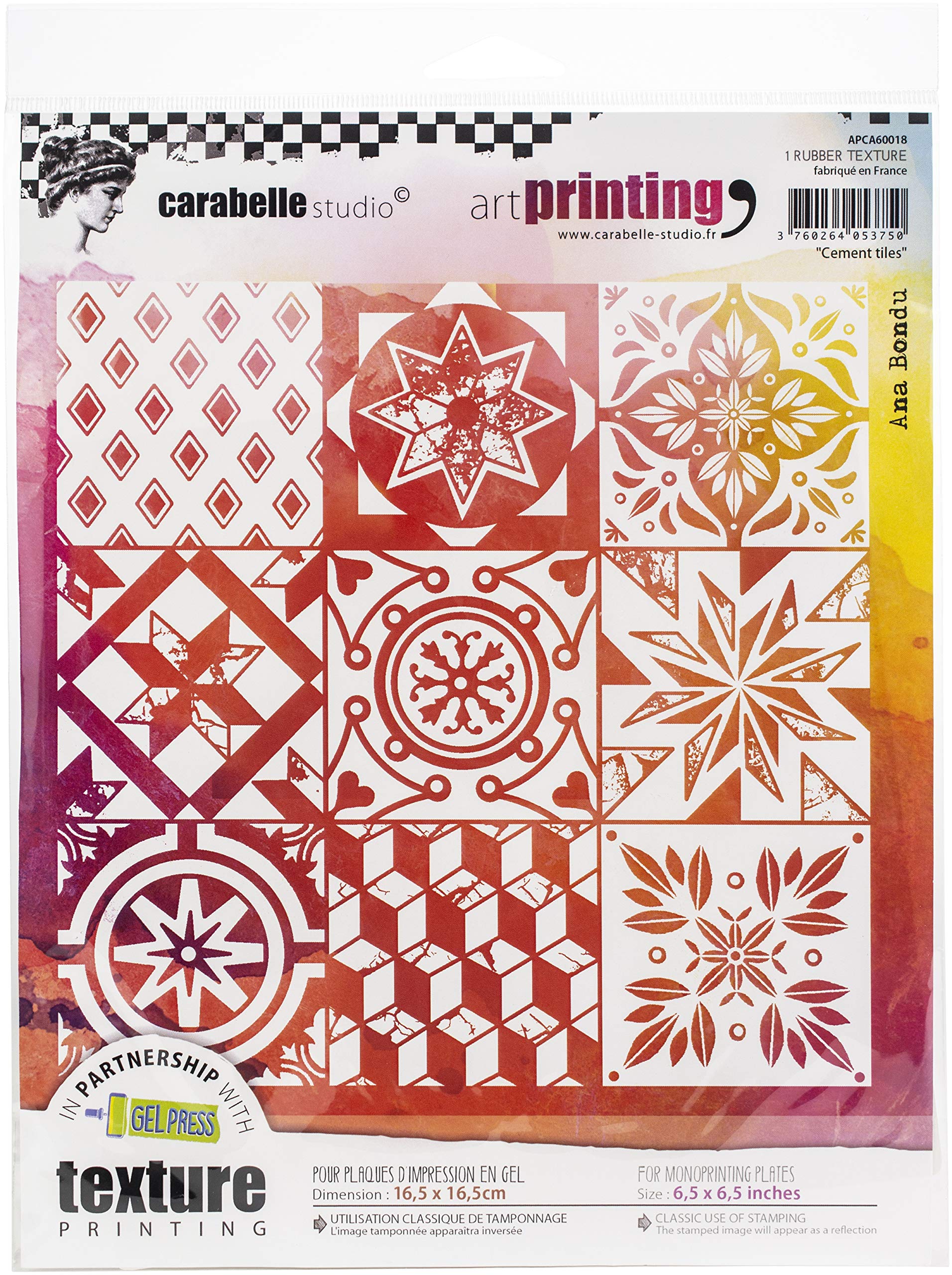 Carabelle Studios Art Printing Rubber Texture Stamp Square, Cement Tiles, for Gel Monoprint Plates, 16,5 x 16,5 cm