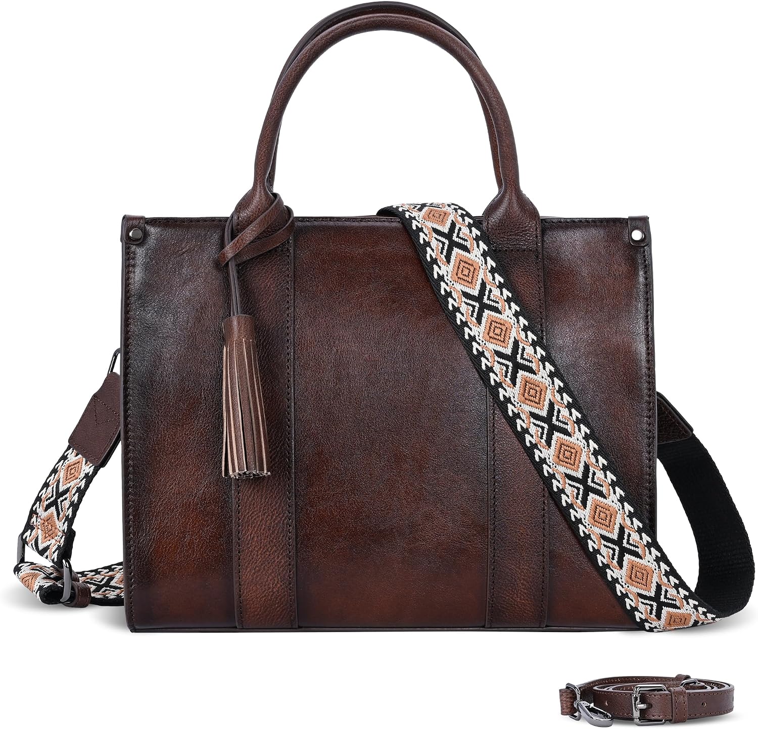 Iswee Leather Tote Bag Women Purses and Handbags Shoulder Square Work Bag