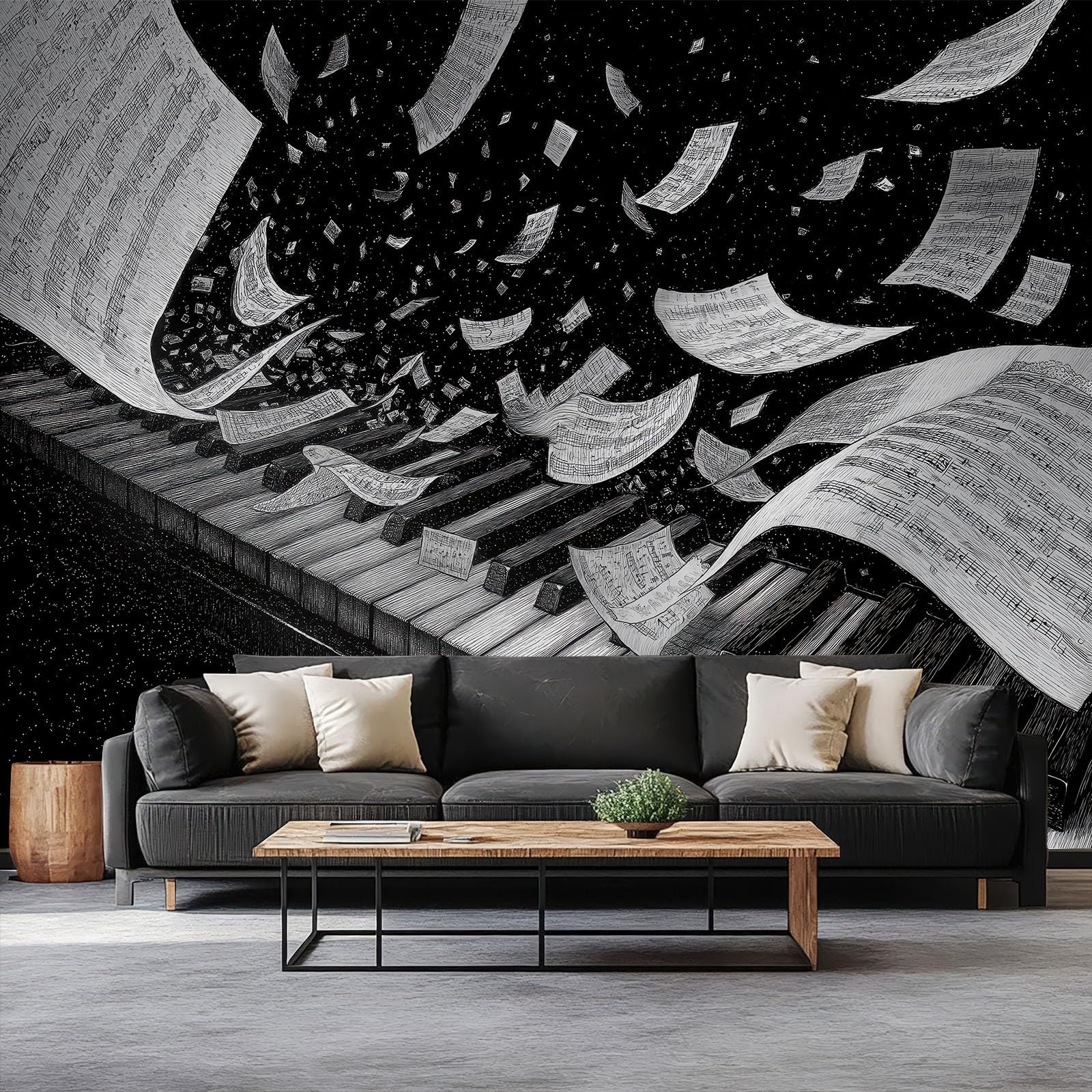 Carta Da Parati Pianoforte Spartiti Musicali 250x175 cm Carta Parati 3D Murale Fotomurale Decorativa Casa Salone Cameretta Ufficio Design Moderno Muro Wallpaper Adesivi