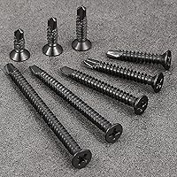 Vista 3 de Wensilon（250pcs）#8×1-1/4”for Sheet Metal Self-Tapping Screws 410 Black Stainless Steel Flat Head High-Strength Quick self-Drilling Screws