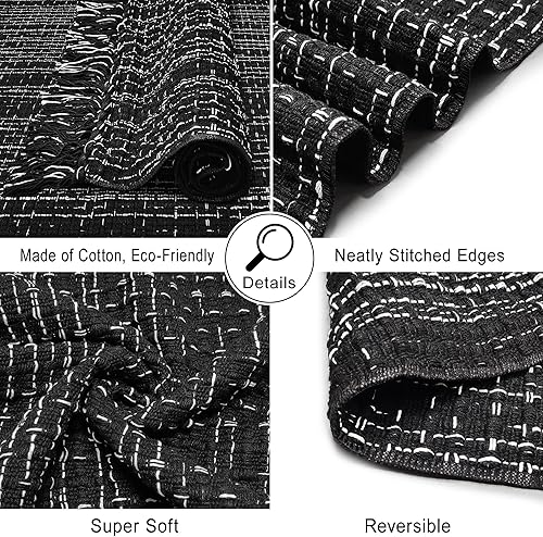 Miniatura 7 de Alfombra trenzada de algodón lavable de 3 x 5 con borlas, alfombra marroquí bohemia tejida a mano para patio, granja, sala de estar, comedor,