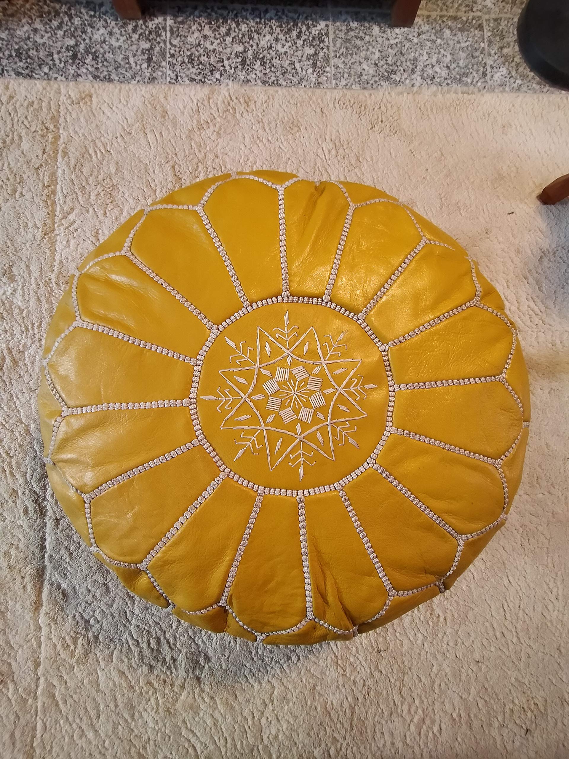 Pouf Artisanal Marocain en Cuir Véritable Fait Main,original Pouf,Cuir authentique,Ottoman pouf,100% vrai pouffe en cuir naturel