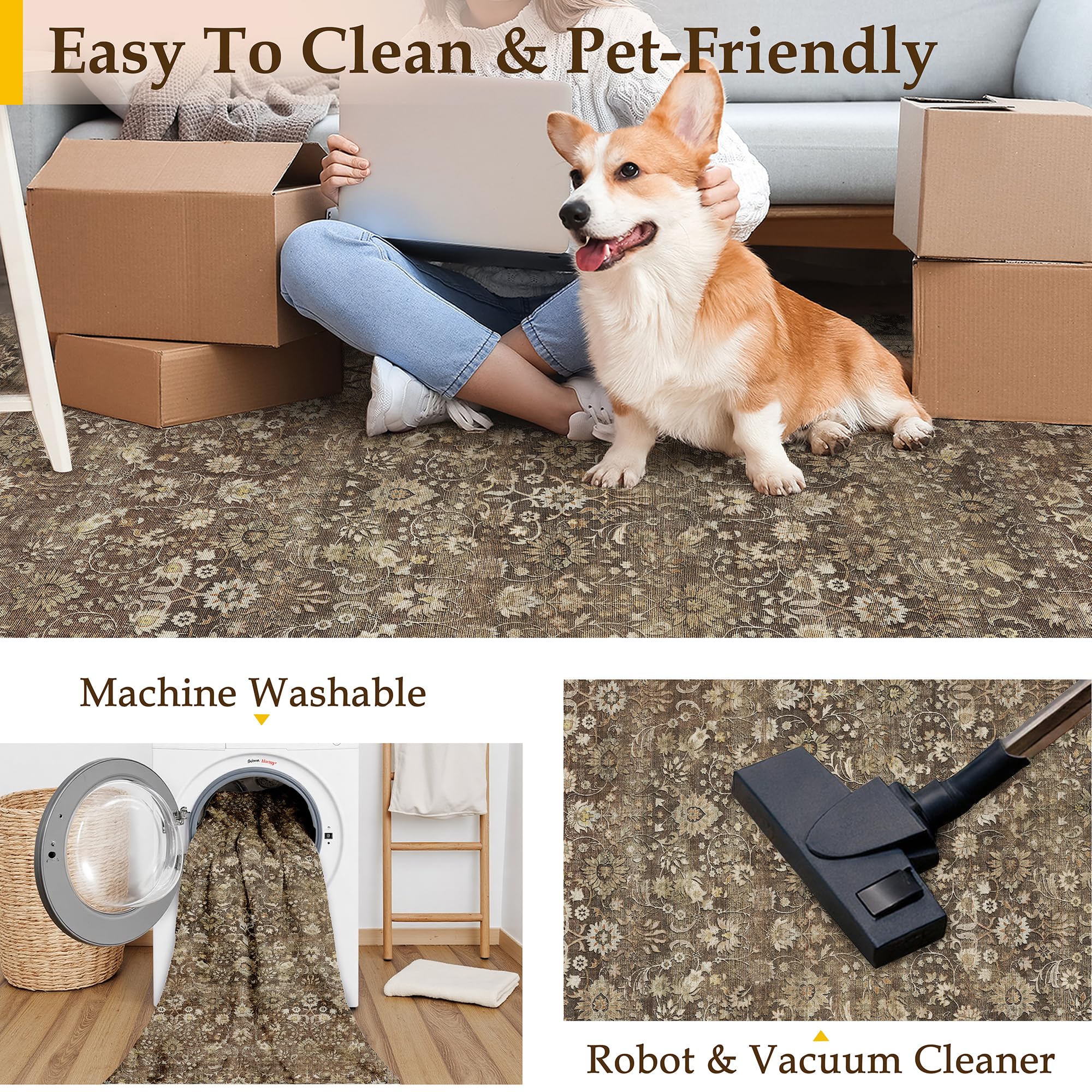 PureCozy Entryway Rug Indoor Door mat, Brown Small Washable Area Rugs Kitchen Bathroom Office Dining Room Mat - Image 4