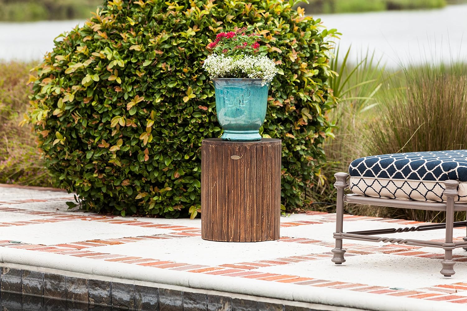 Patio Sense 62421 Michael Round Rustic Garden Stool Wood Outdoor Seating & End Table Portable Adaptable Outdoor Furniture - Seasoned Patina Finish : Patio, Lawn & Garden