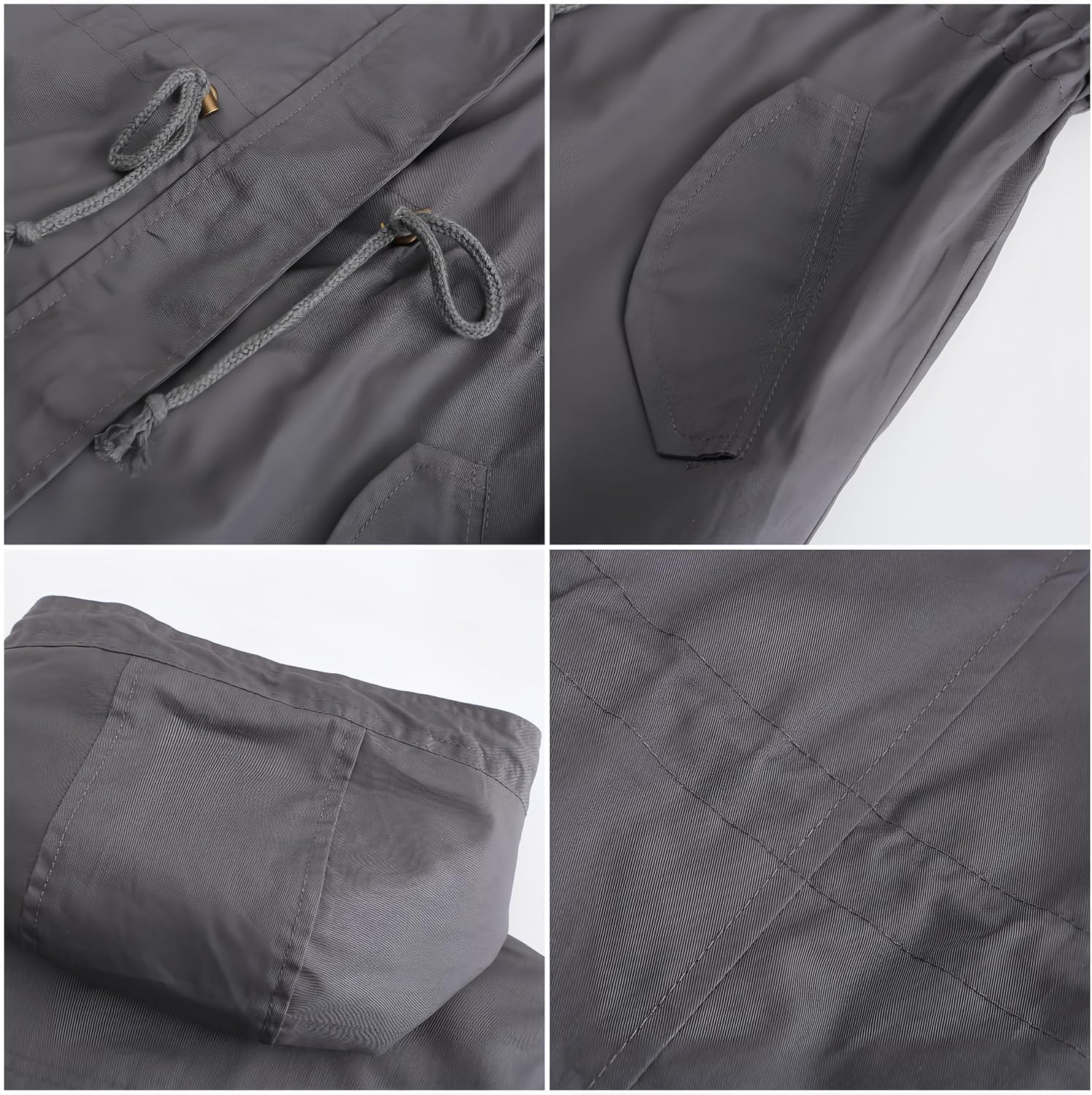Women Trench Coat Windbreaker Zip Up Jacket With Pockets Casual Long Sleeve Outwear with Waist Drawstring - Image 8
