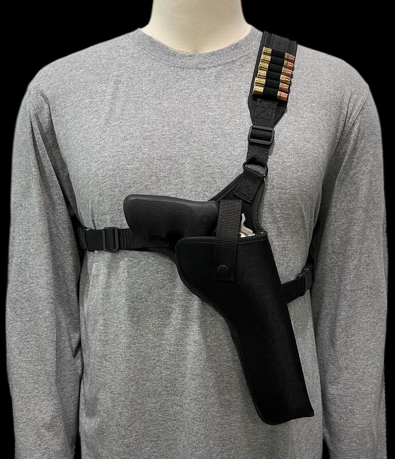 Right Hand Cordura Nylon Chest Holster with Extra Ammo Loops for 8-3/8"" Taurus Raging Hunter, Black