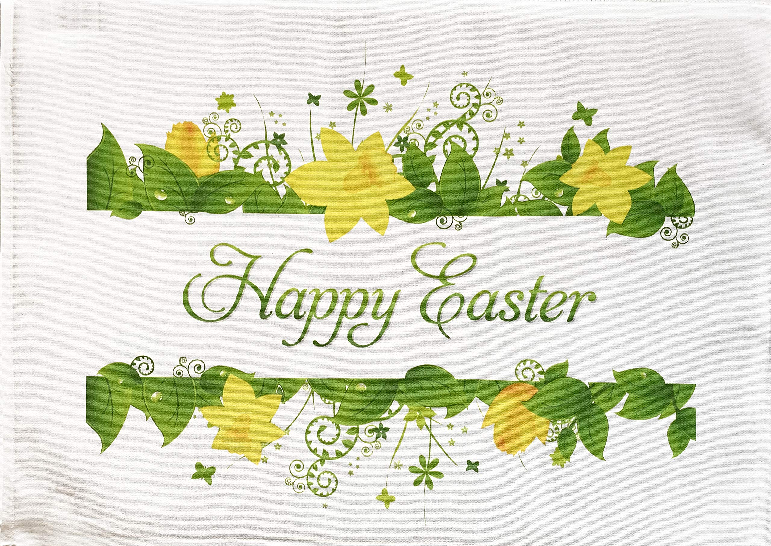 Half A Donkey White Happy Easter With Daffodils Large Cotton Tea Towel