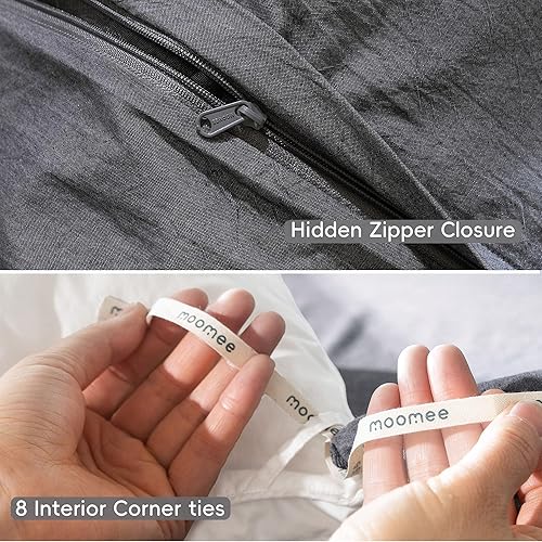 Miniatura 98 de MooMee - Juego de funda de edredón, 100% algodón lavado, textura parecida al lino, transpirable, duradero, suave y cómodo