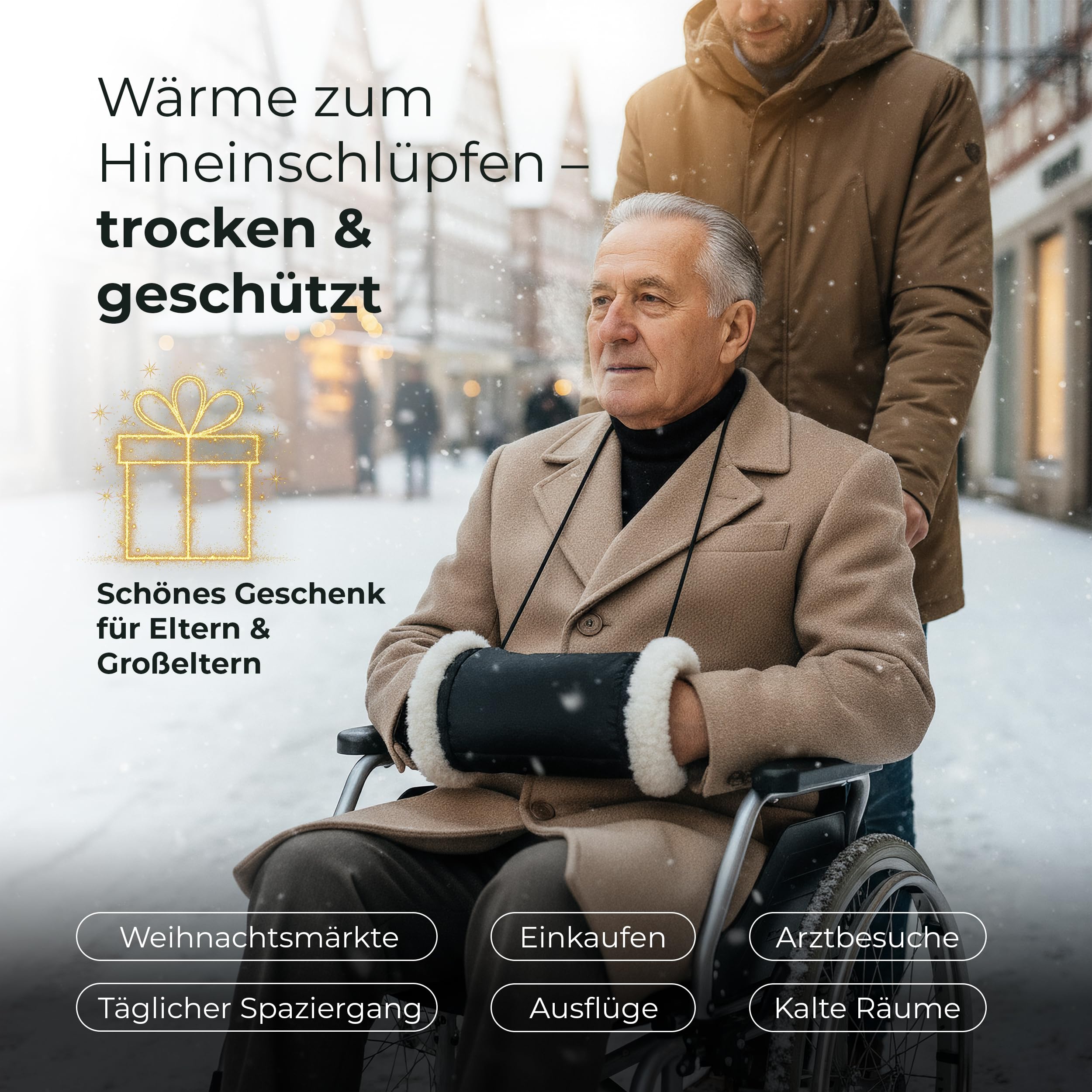 Novaliv Handmuff 1er Set – Handwärmer ohne Strom aus 100% Schurwolle, außen wasserabweisend – kuscheliger Muff gegen kalte Hände für Winter, Spaziergang, Stadt und Weihnachtsmarkt warm Sein