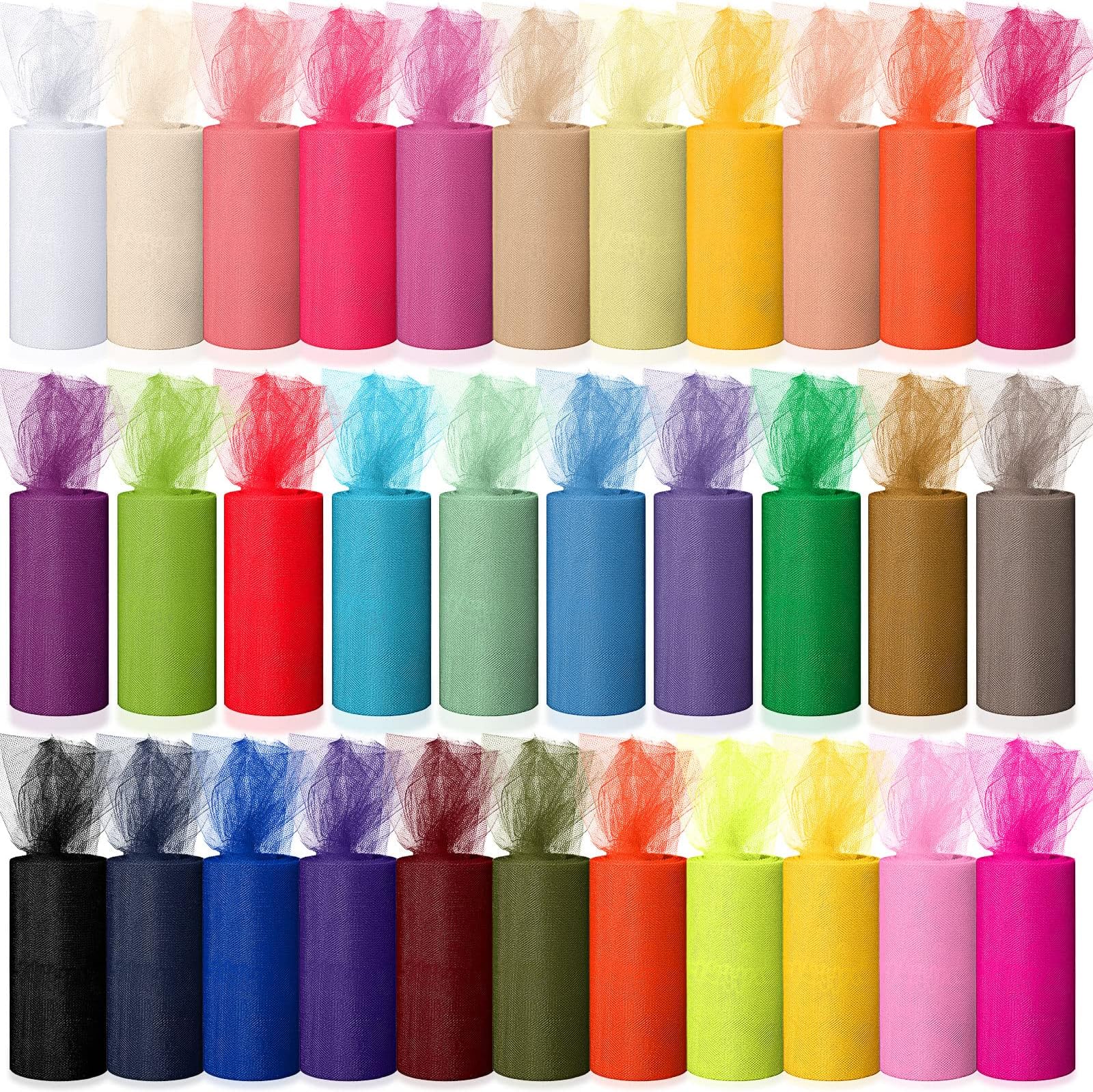 32 Colors Tulle Rolls Tulle Fabric 6 Inches by 25 Yards Rainbow Ribbon Netting Net Mesh Spool Material for Tutu Wedding Decoration Party Gift Wrapping Skirt Dress DIY Craft