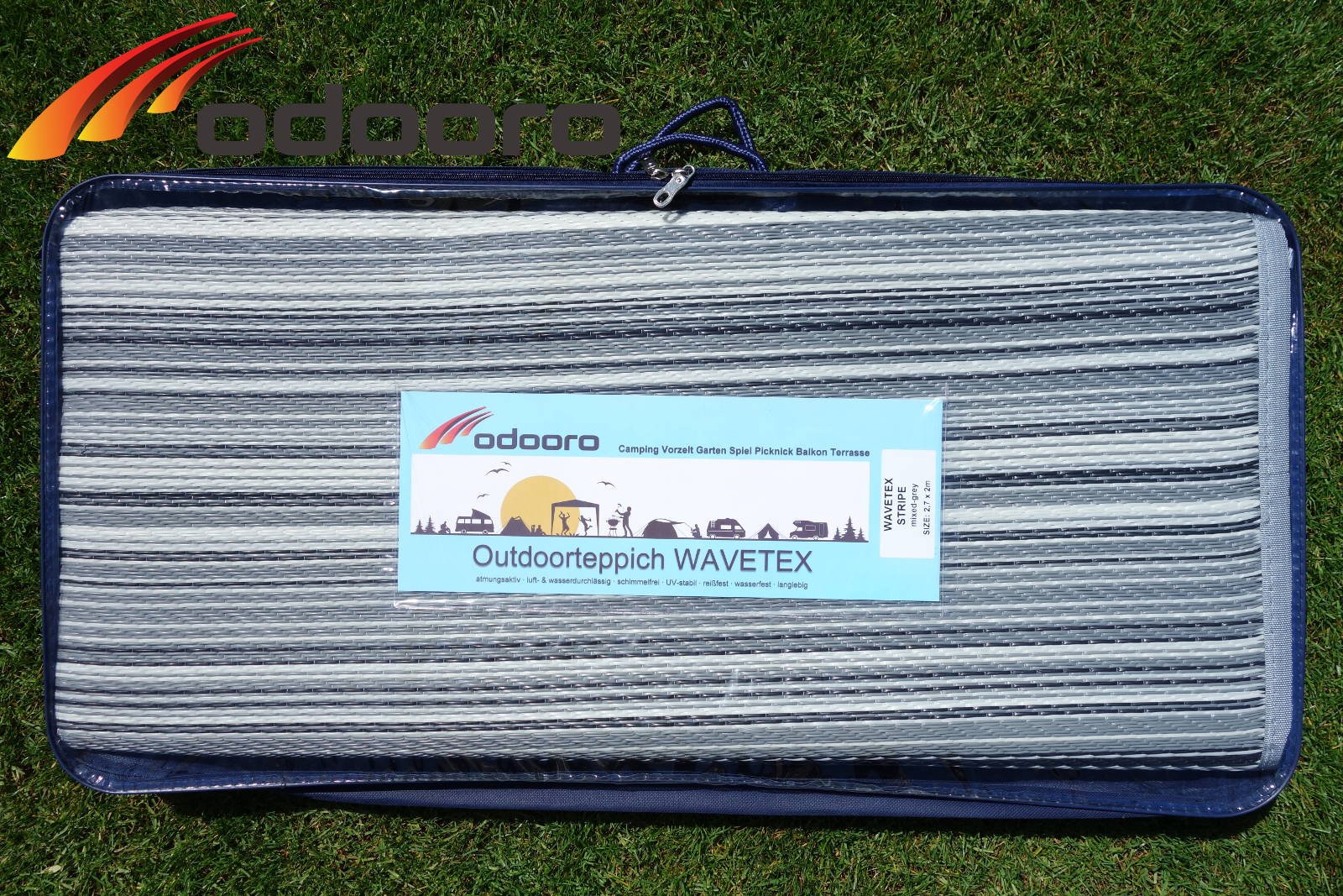 Schlauchland Zeltteppich ** odooro WAVETEX Stripe 2,7m x 5m *** VIELE GRÖSSEN + Farben ** Camping Matte Wohnwagen 450 g/m² Outdoor Teppich Vorzelt Teppich Garten Spieldecke