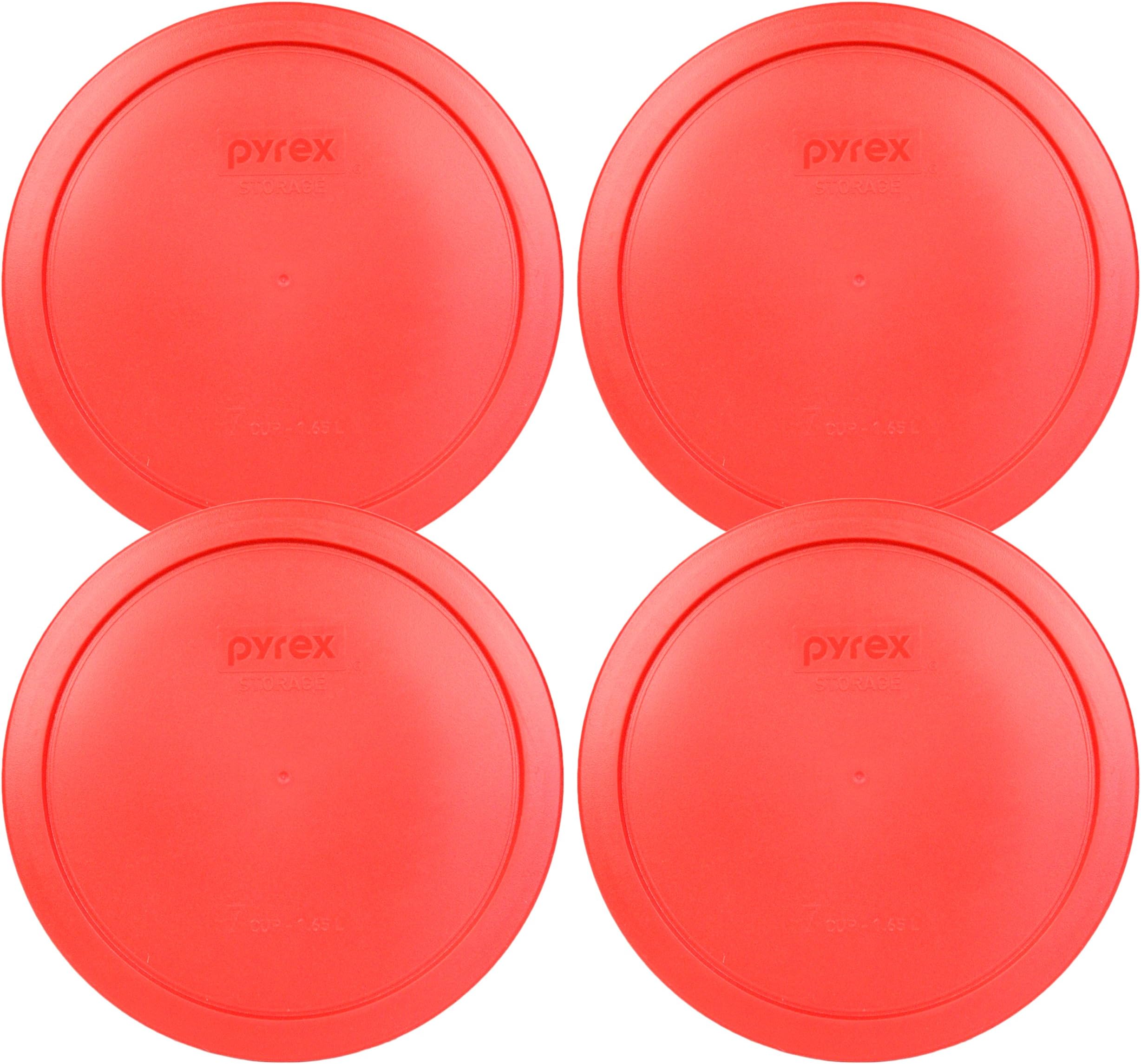 Pyrex 7402-PC Red Food Storage Replacement Lid (This Lid Fits the Pyrex 7402 6-Cup SCULPTED MIXING BOWL and 7203 7-Cup Glass Bowl) (4 Pack) - Made in USA