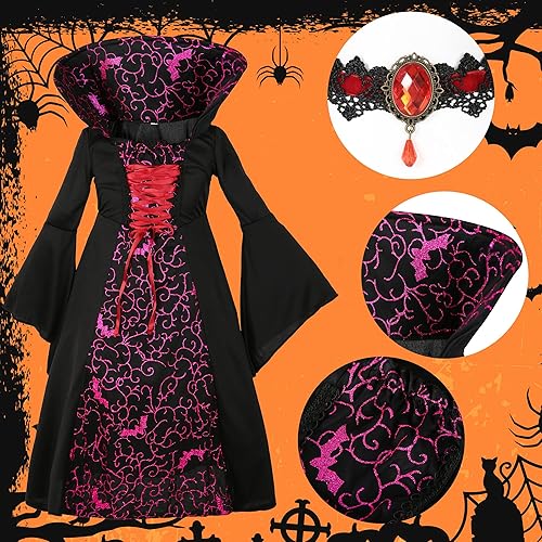 Miniatura 2 de SOOFILM Vampire Costume for Grils and Women, Gothic Vampires Dress Halloween Adult and Kids Vampire Costumes with Accessories