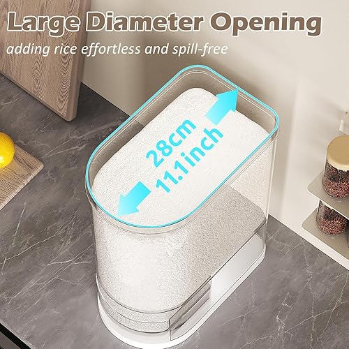 Miniatura 4 de Dispensador grande de arroz de 22 a 25 libras, dispensador de cereales, contenedor de almacenamiento de alimentos con taza medidora, recipientes de