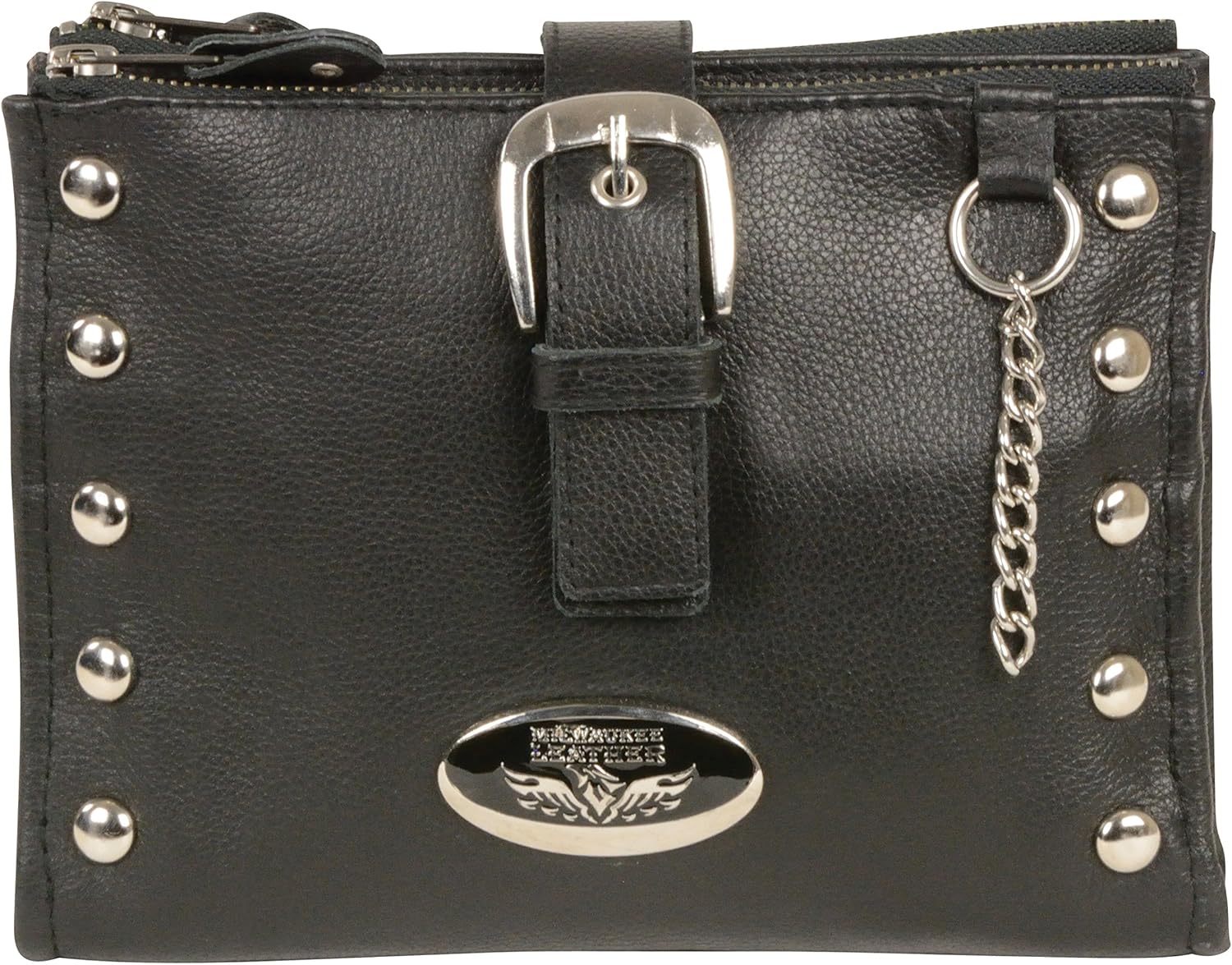 Milwaukee Performance MP8800 Black Leather Studded Wallet Shoulder Bag (8.5X6.5)