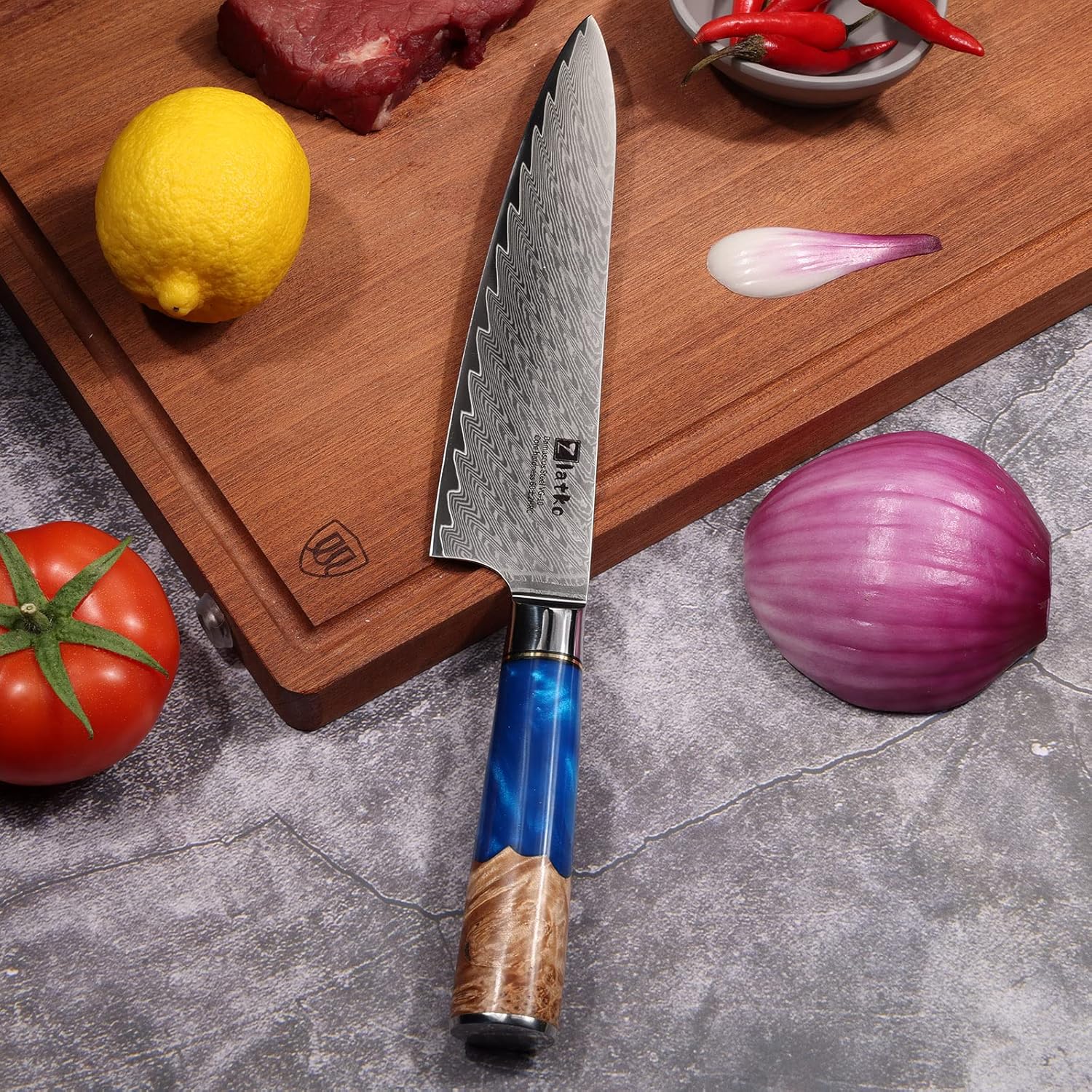 Zlatko Chef Knife, 8 Inch Damascus Chef Knife, High Carbon Stainless Steel Damascus VG10 67-Layer Ultra Sharp Chef Knife Ergonomic Handle with GIFT BOX