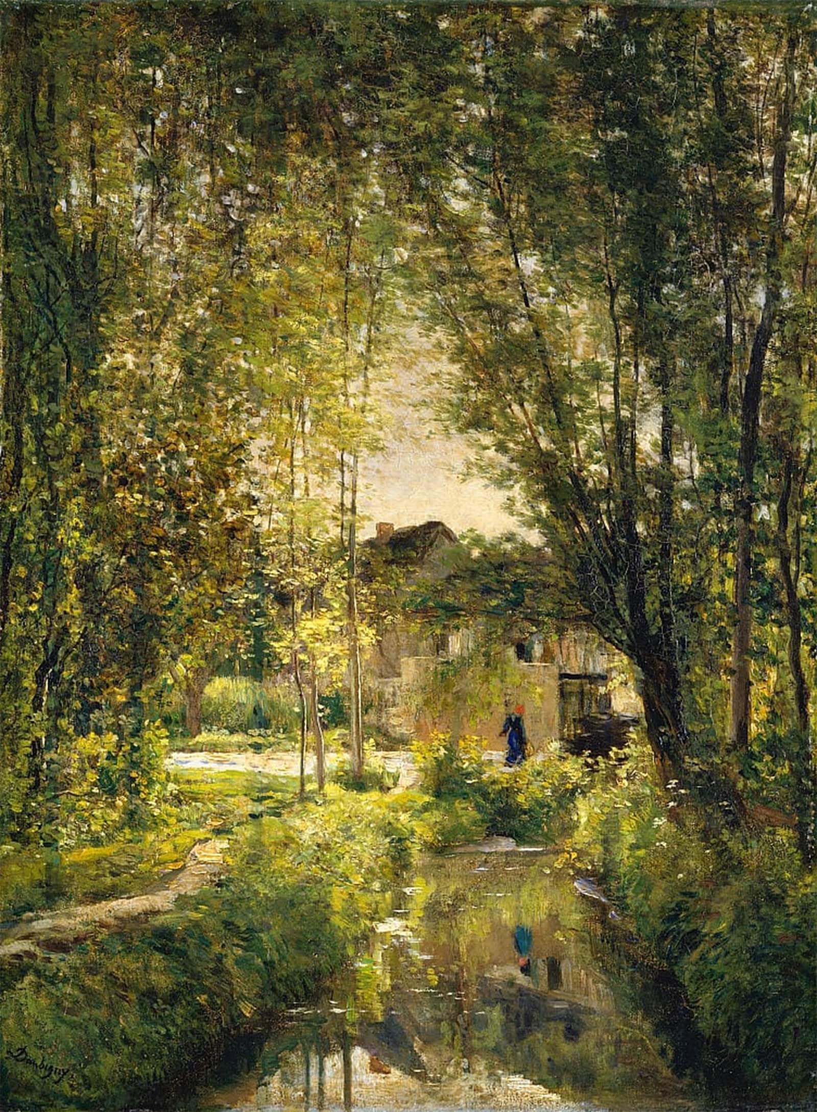 ARTXLXXBN Famous Print Painting Colorful Art Print Landscape with a Sunlit Stream by Charles Francois Daubigny Canvas Art Decorations for Home Decor 60x90cm