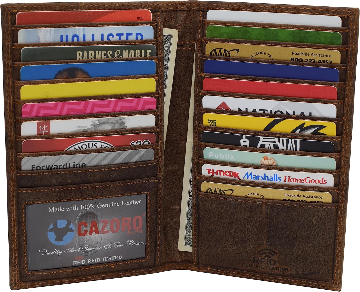 Premium Vintage Leather Long Bifold Credit Card ID RFID Blocking Wallet for Men Women (Brown)