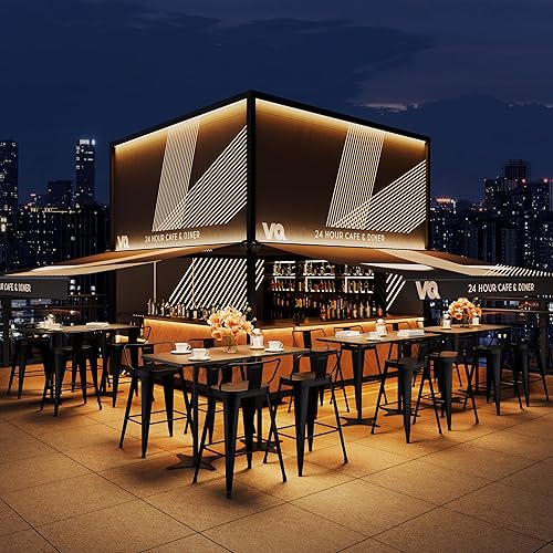 Miniatura 9 de Alunaune Juego de 4 taburetes de bar de metal para exteriores de 26 pulgadas, taburetes de bar de altura de mostrador, taburete de bar industrial,