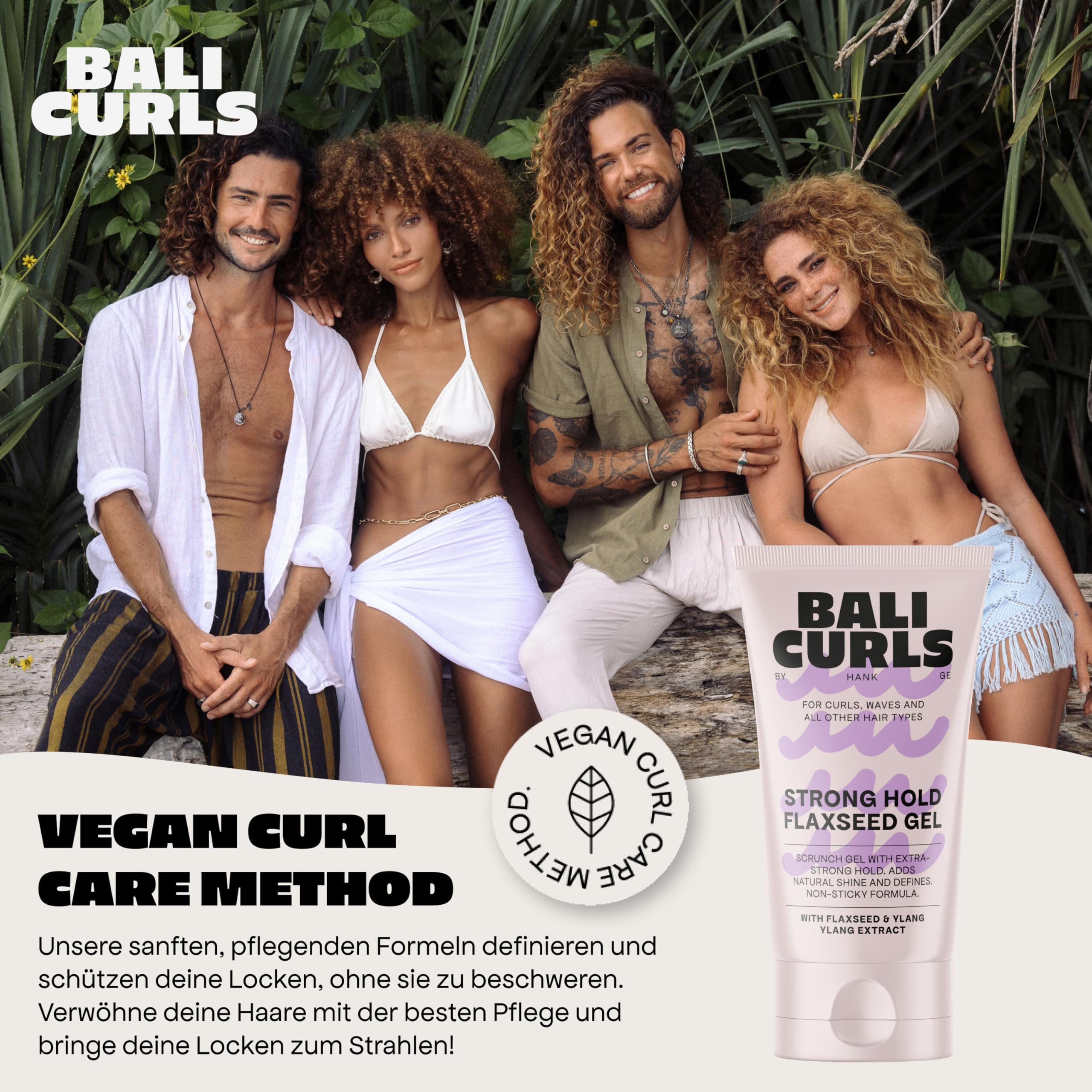 BALI CURLS Strong Hold Flaxseed Gel 6x150ml – Extra starkes Scrunch-Gel für definierte Locken – Langanhaltender Halt & natürlicher Glanz – Curly Method geeignet