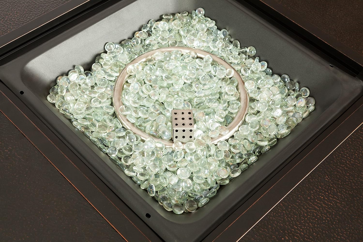 Fire Sense 62572 Armstrong Aluminum Convertible Gas Fire Pit Table 55,000 BTU Outdoor Multi-Functional Fire Pit with Fire Bowl Lid, Nylon Weather Cover & Clear Fire Glass - Bronze Finish - Square