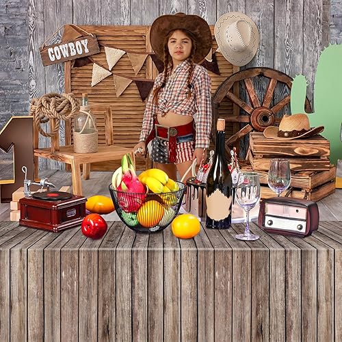 Miniatura 5 de Mantel de plástico para fiesta de vaquero occidental, cubierta de plástico para fiesta de vaquero, cubierta de mesa de madera salvaje oeste, puerta