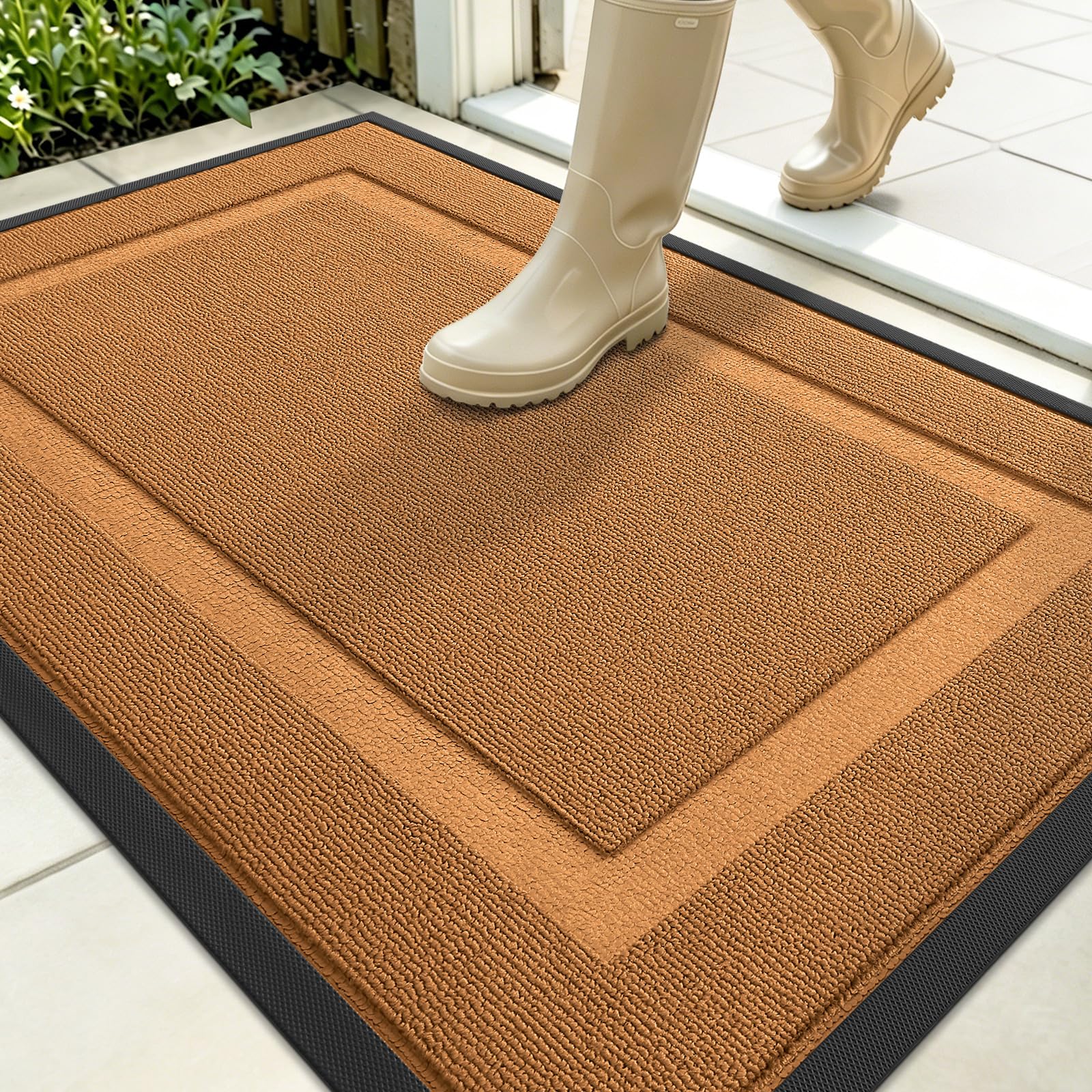 OLANLY Front Door Mat Outside 35x23, All-Season Heavy-Duty Rubber Doormat | Tangerine Orange, Absorbent, Stain and Fade Resistant, Non-Slip Backing, Low-Profile Indoor Outdoor Floor Mat for Entryway
