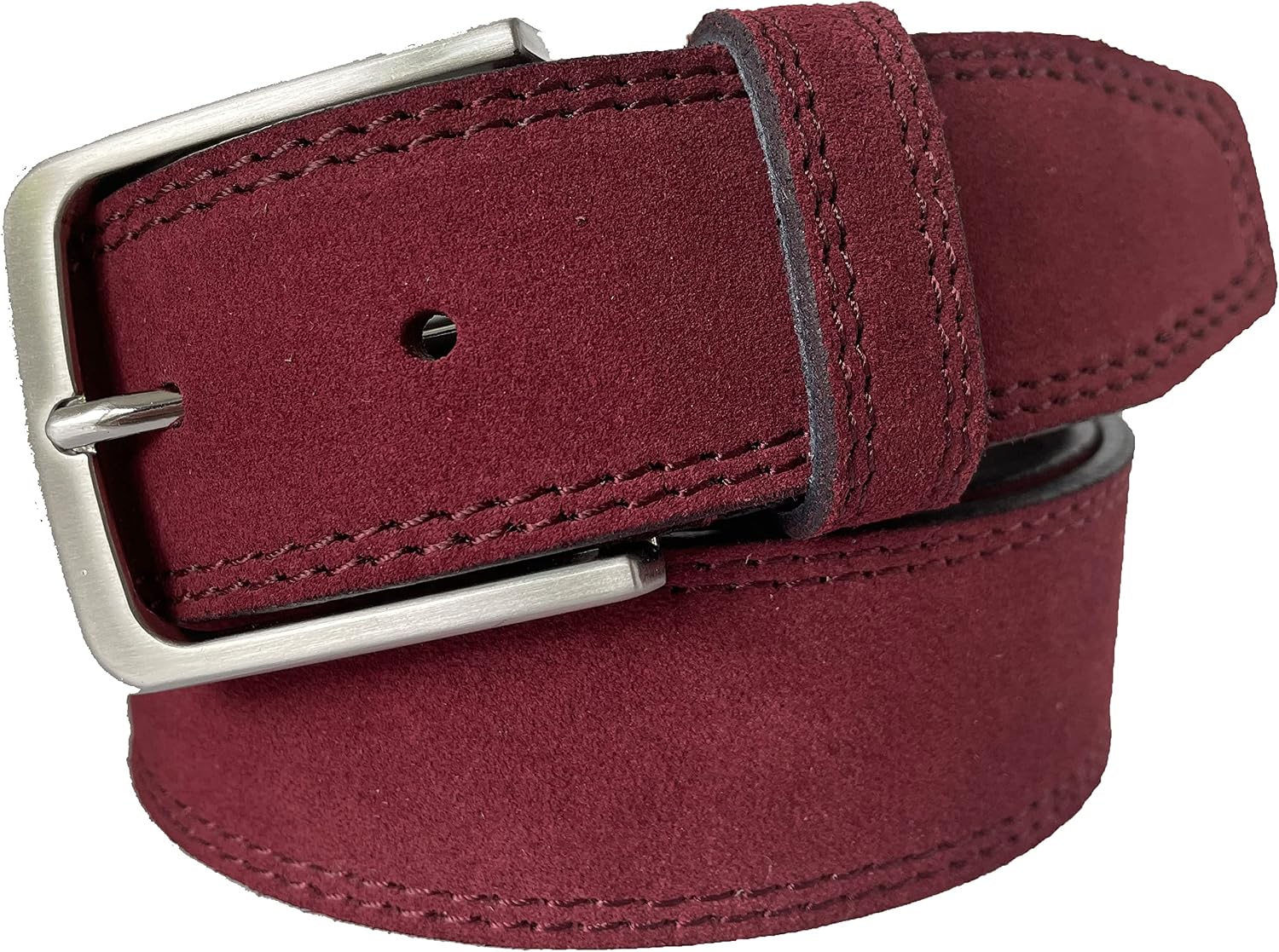 HAND MADE ITALIAN SUEDE LEATHER BELT MEN 40MM BURGUNDY, XXL-42-45