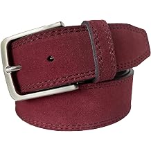 HAND MADE ITALIAN SUEDE LEATHER BELT MEN 40MM BURGUNDY, MEDIUM-33-35 INCHES